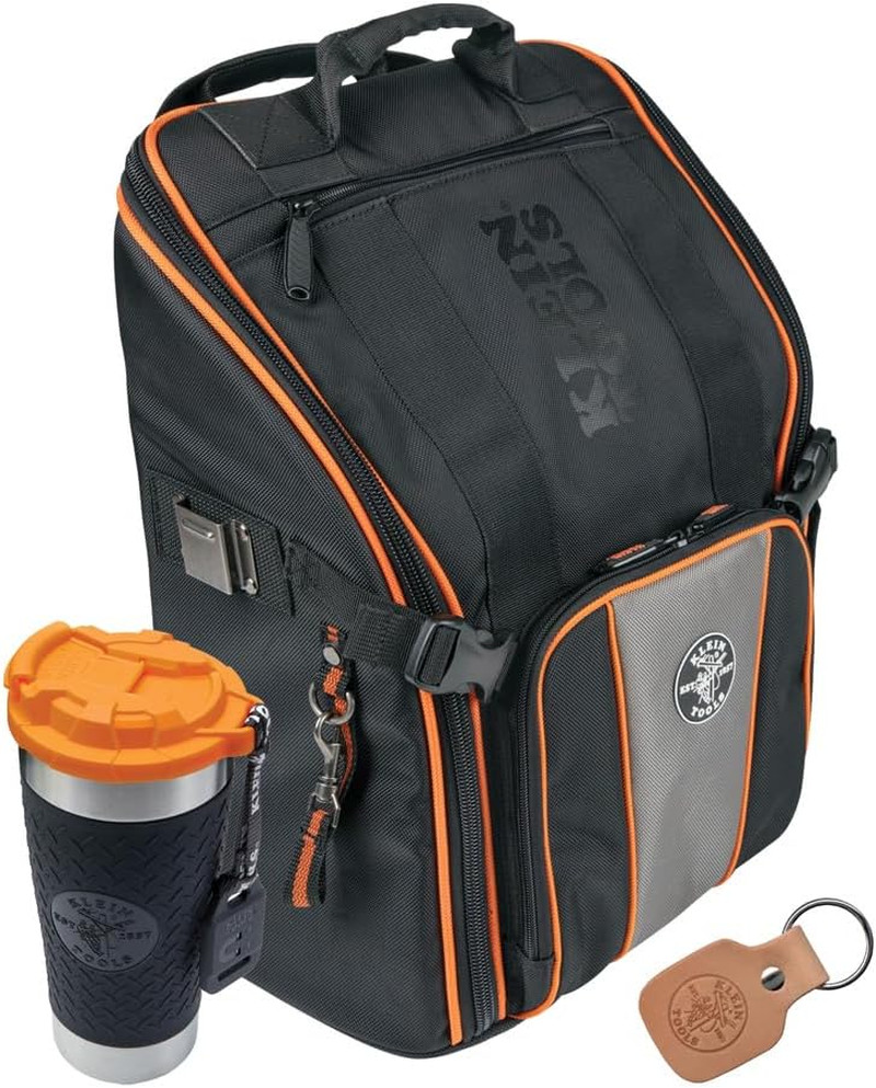 Tradesman Pro 21-Pocket Tool Backpack Kit with Tumbler & Key-Chain