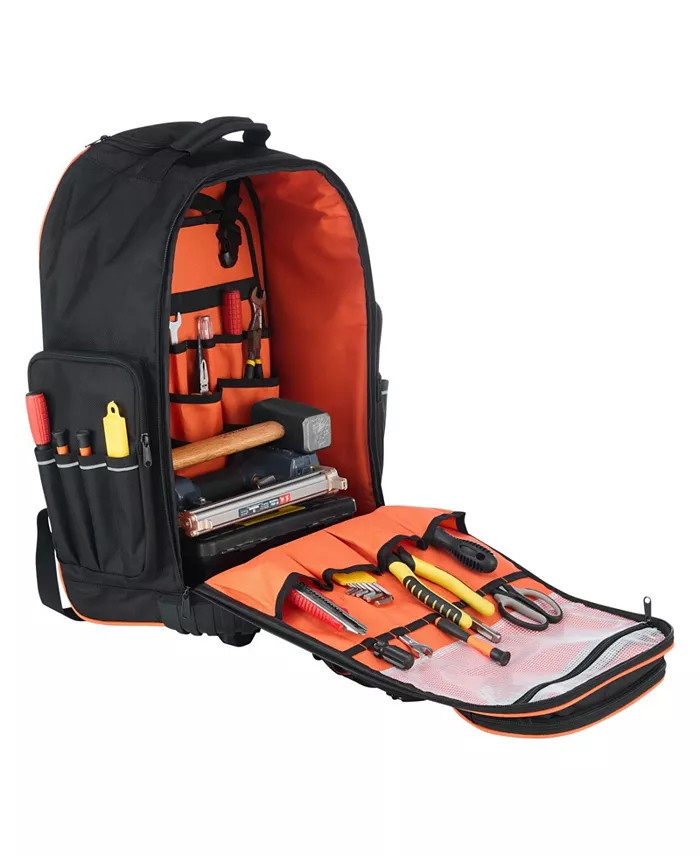 Heavy-Duty Rolling Tool Backpack with 72 Pockets and Telescoping Handle