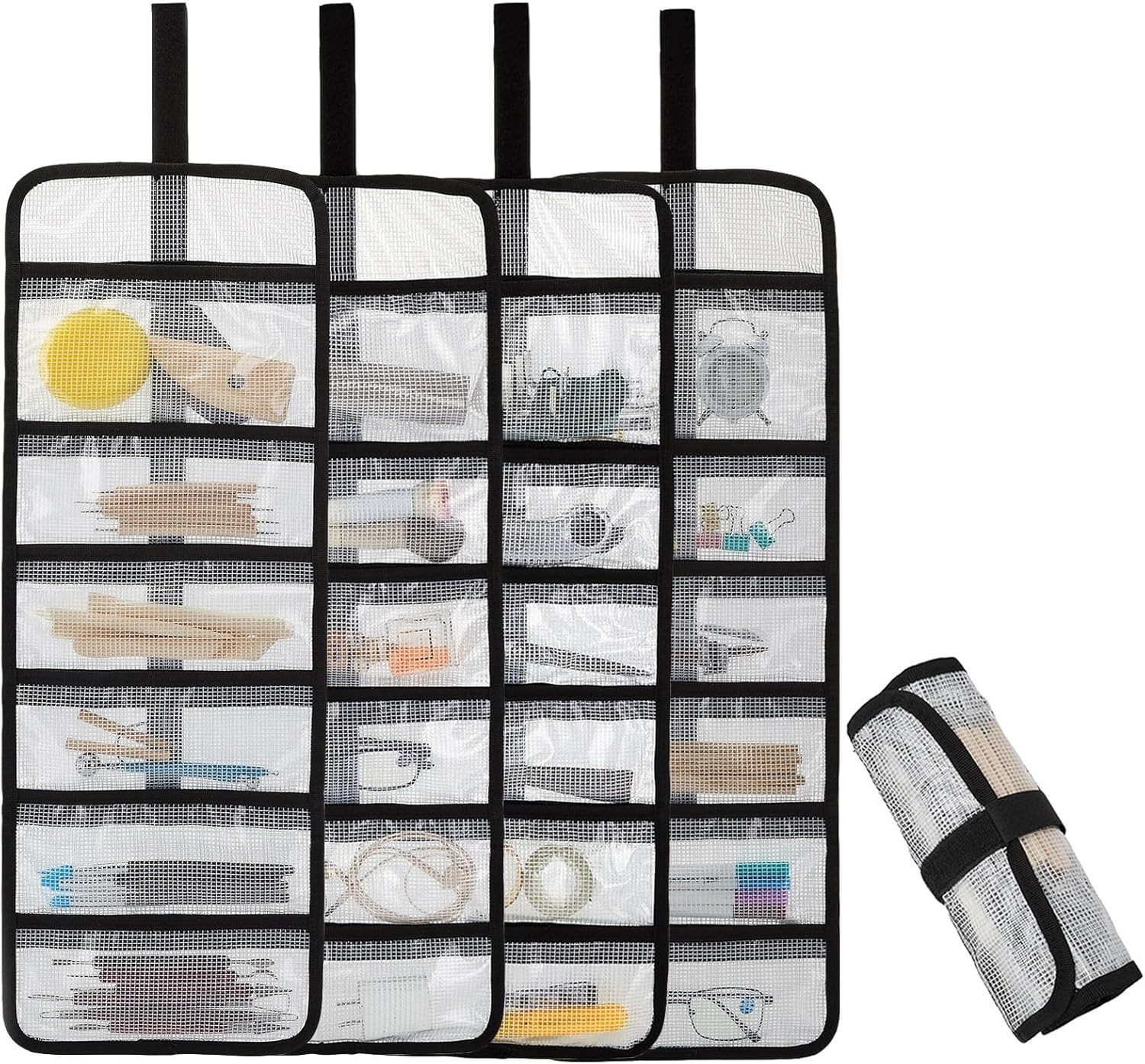 Small Roll Up Tool Storage Bag 6 Pocket Organizer Transparent Travel