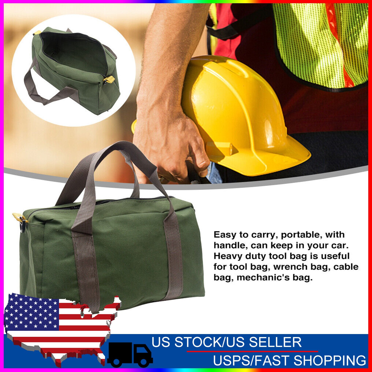 Heavy Duty Tool Bag with Zipper Muti-Purpose Storage Large Capacity Waterproof
