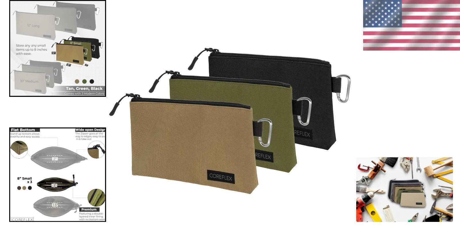 Essential 3-Pack Multipurpose Storage Bags with YKK Zippers – Small Tool Size
