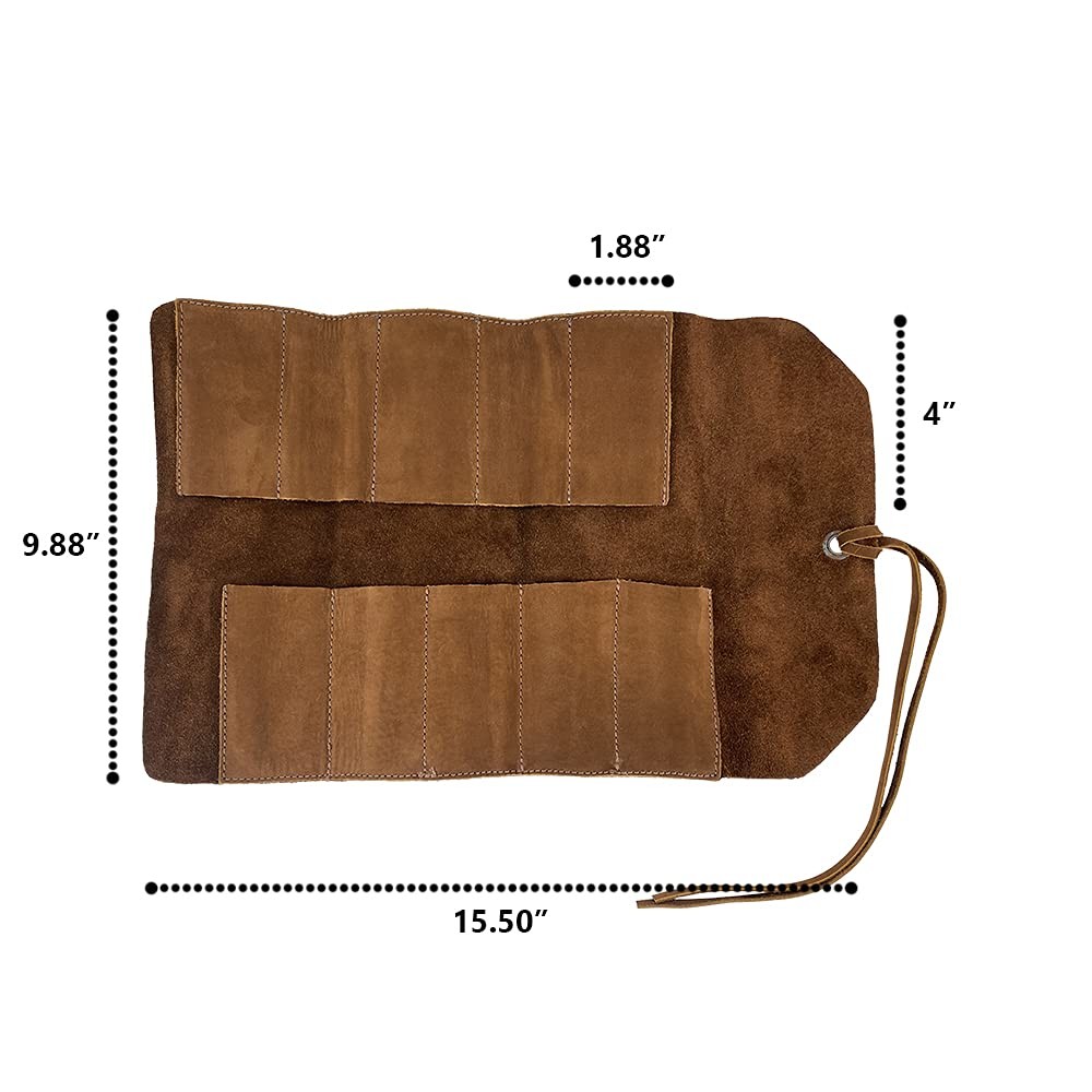 Roll-Up Bag 10 Slots Full Grain Leather Organizer Portable Handmade Tool Brown