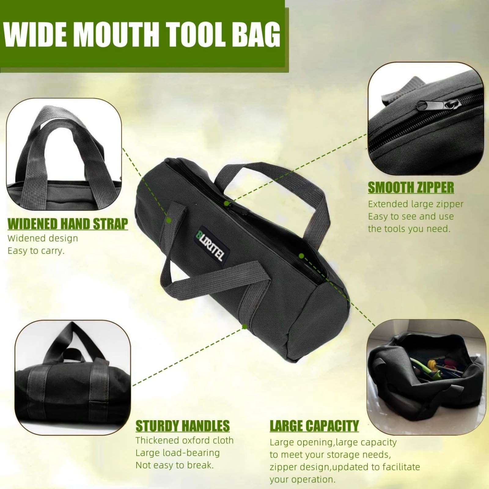BLIRITEL 12 Inch Small Tool Bag for Men, Large 12 inches, Black – 12