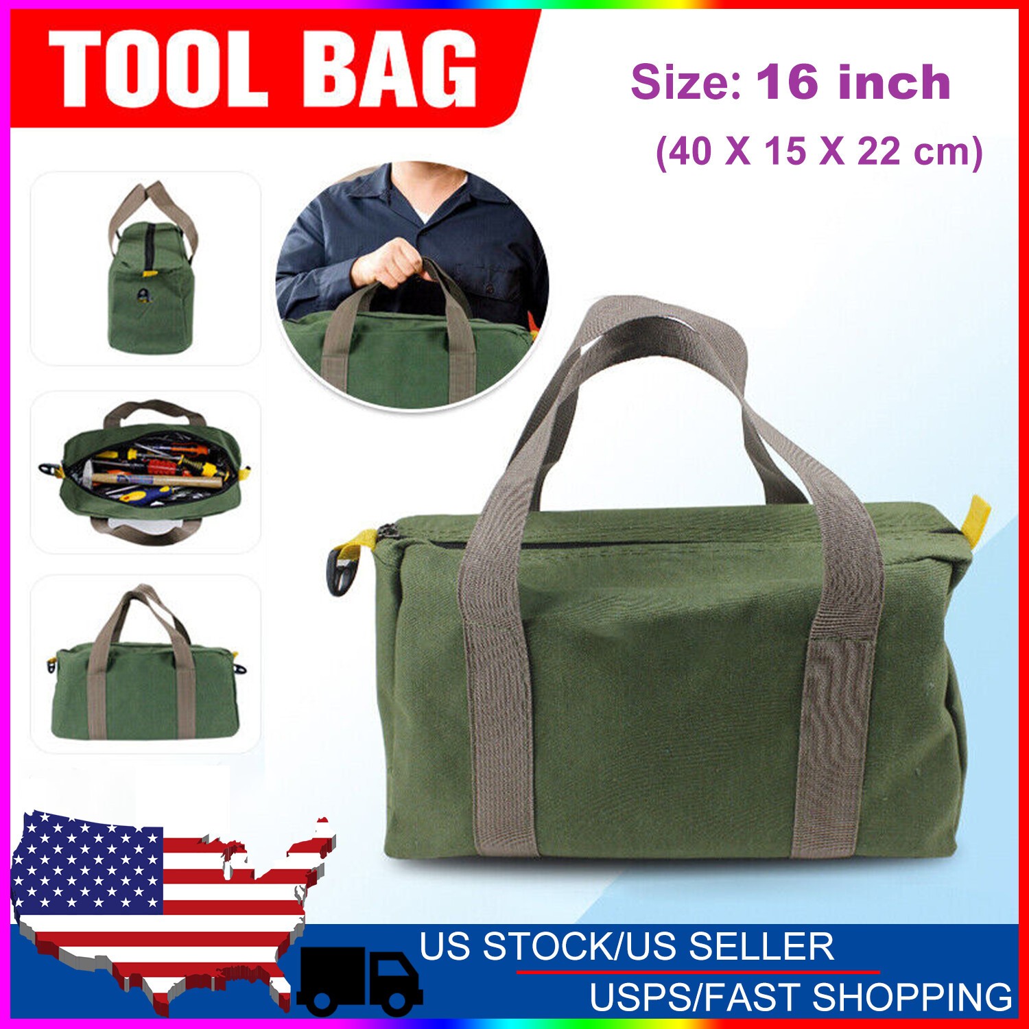 Heavy Duty Tool Bag with Zipper Muti-Purpose Storage Large Capacity Waterproof