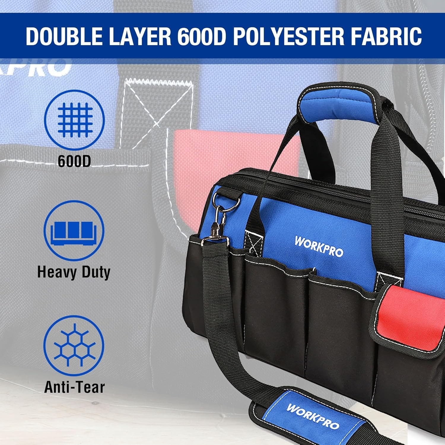 18-Inch Canvas Tool Bag with Adjustable Shoulder Strap Multiple Compartments