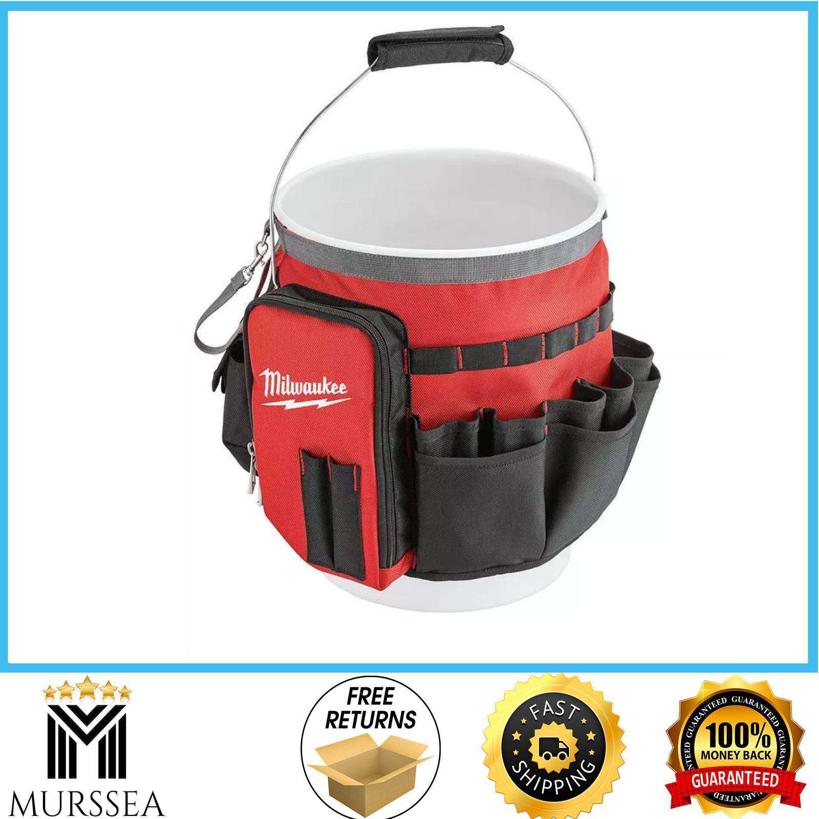 bucket organizer tool bag 10 in zipper pockets handle strap construction jobsite