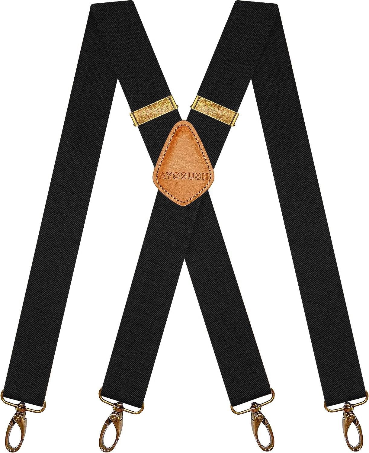 Vintage Suspenders for Men Heavy Duty 4 Snap Hooks Belt One Size, Black 2