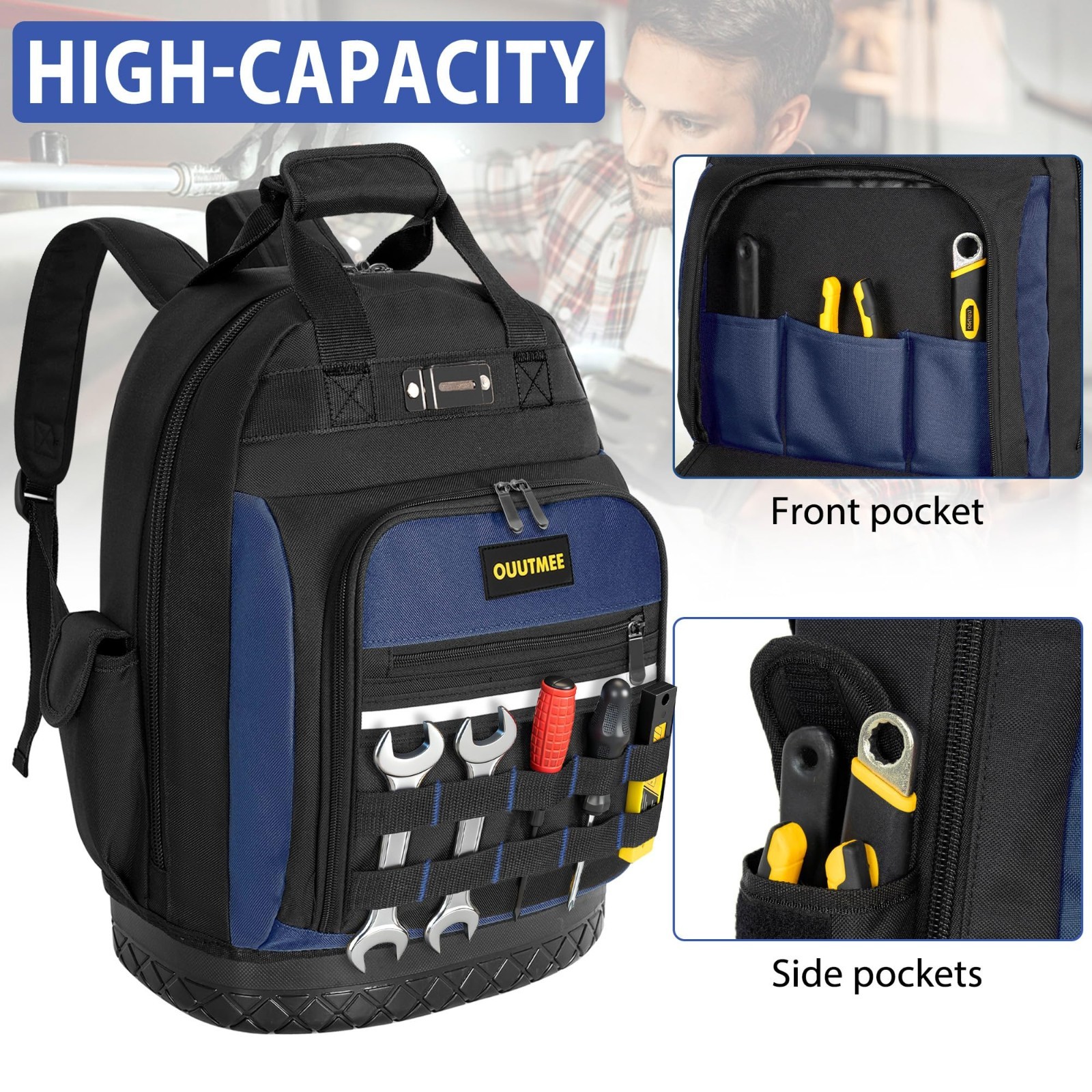 Heavy Duty Tool Backpack 17″ – Water-Resistant Multi-Pocket Bag for Electricians