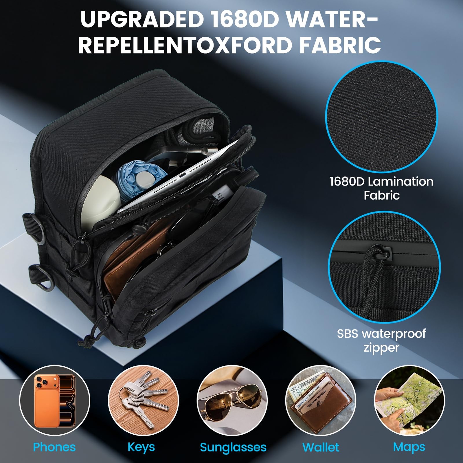 Waterproof Motorcycle Handlebar Bag, IPX4 Waterproof, Black – Fits Harley Dyna