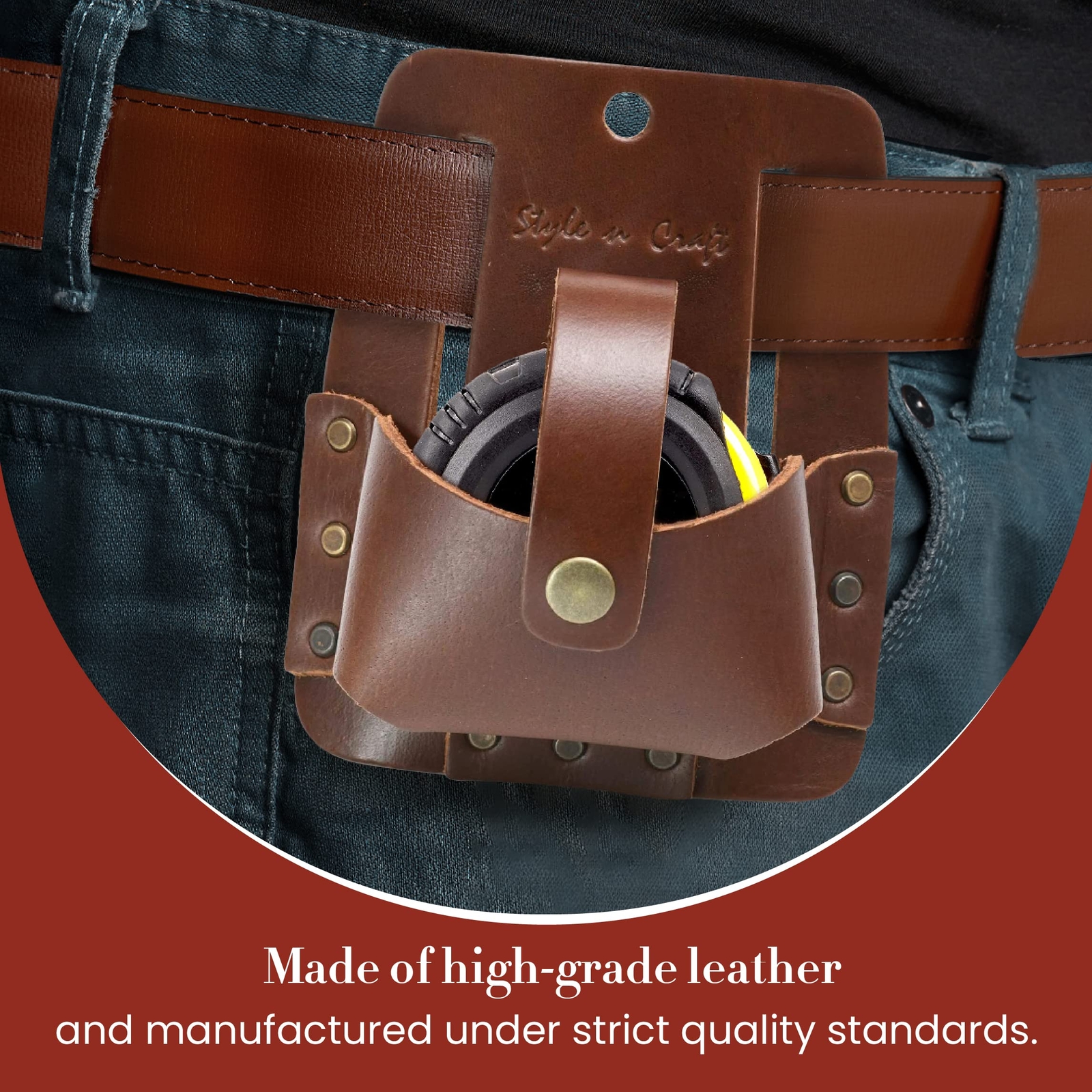 n Craft Extra Large Tape Holder Full-Grain Leather Tool Pouch Dark Tan #98014