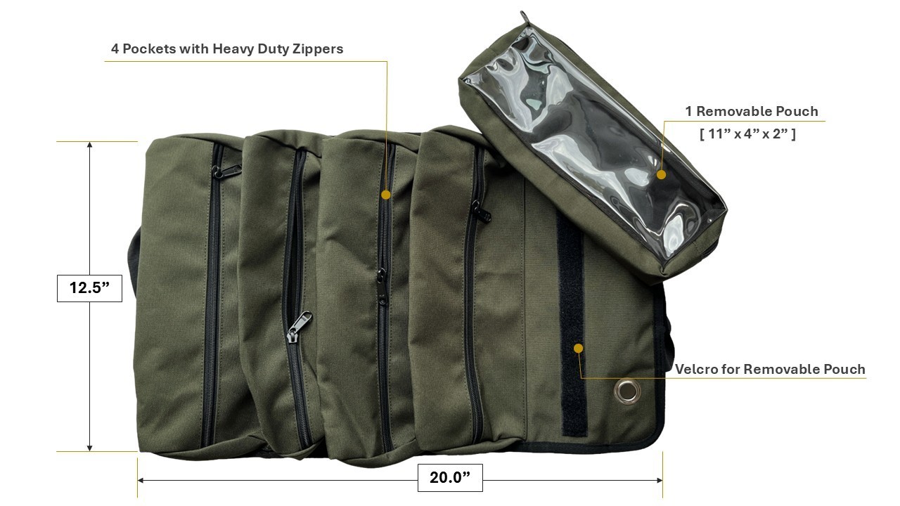 Roll up Tool Bag with Detachable Pouch