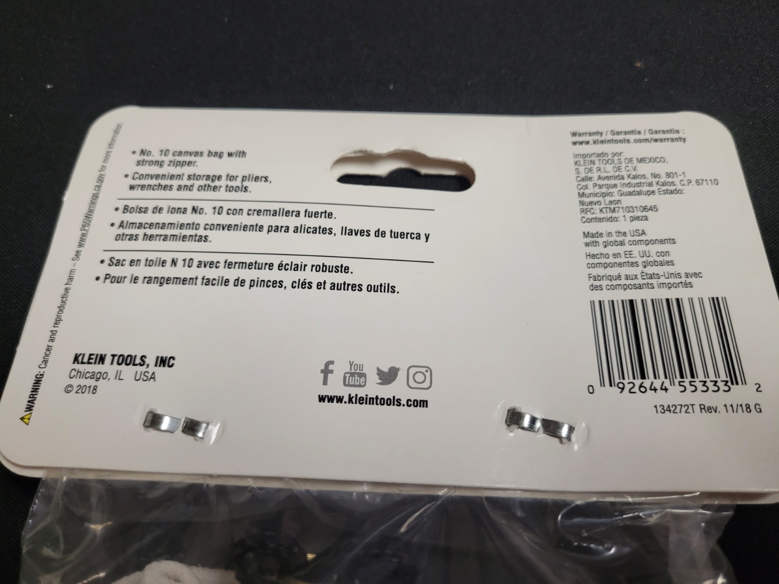 Klein Tools Canvas Zipper Bag 5139 (2023) Brand New Factory Bagged USA Product
