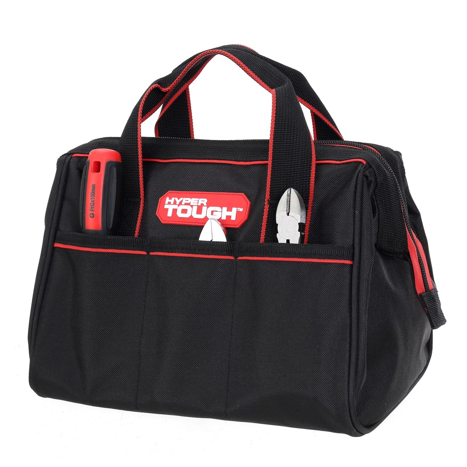 Hyper Tough 12 inch Polyester Tool Bag with Full Length Zipper and Double Strap