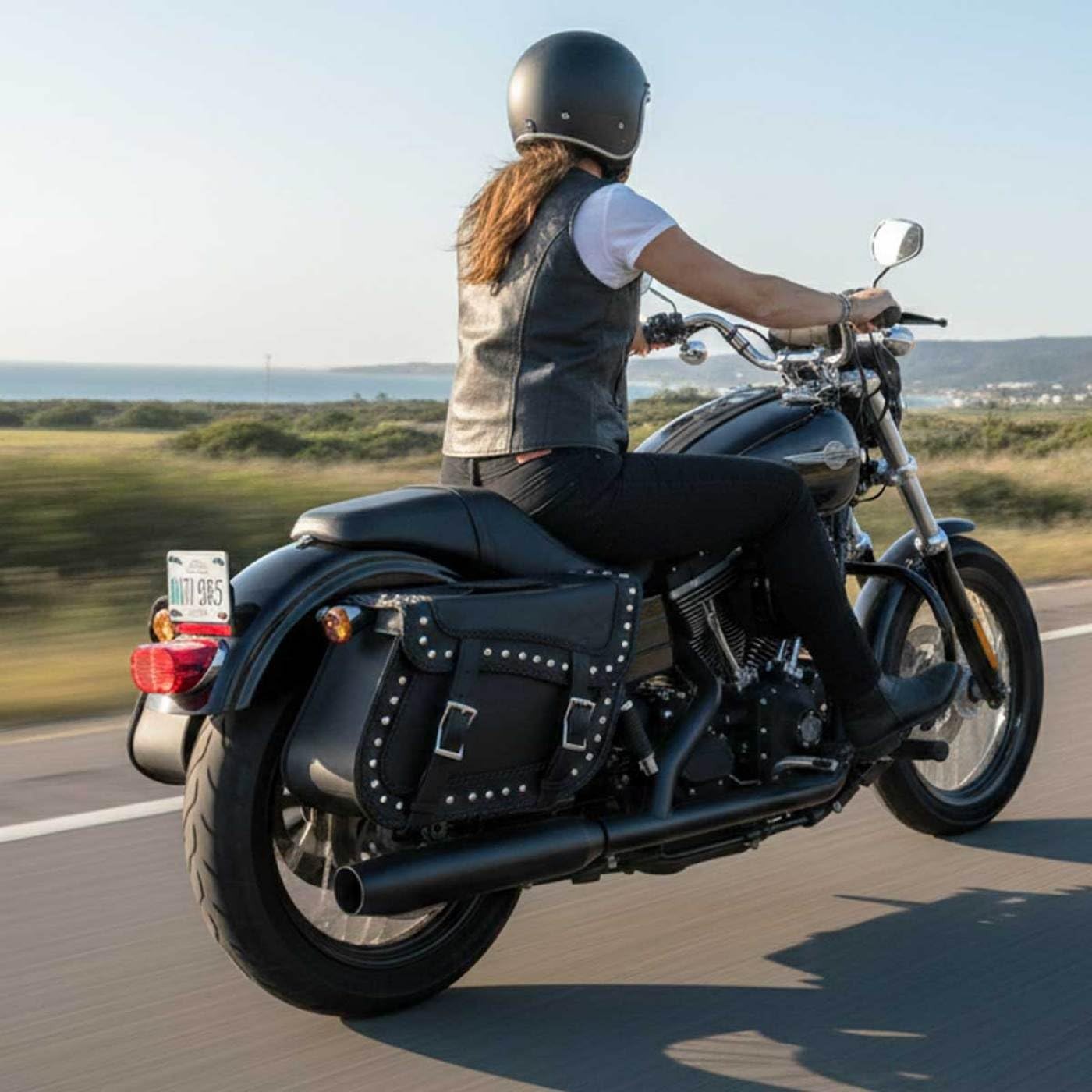 SH66401ZB Black Large ‘Studded and Braided’ Zip-Off PVC Throw Over Motorcycle…