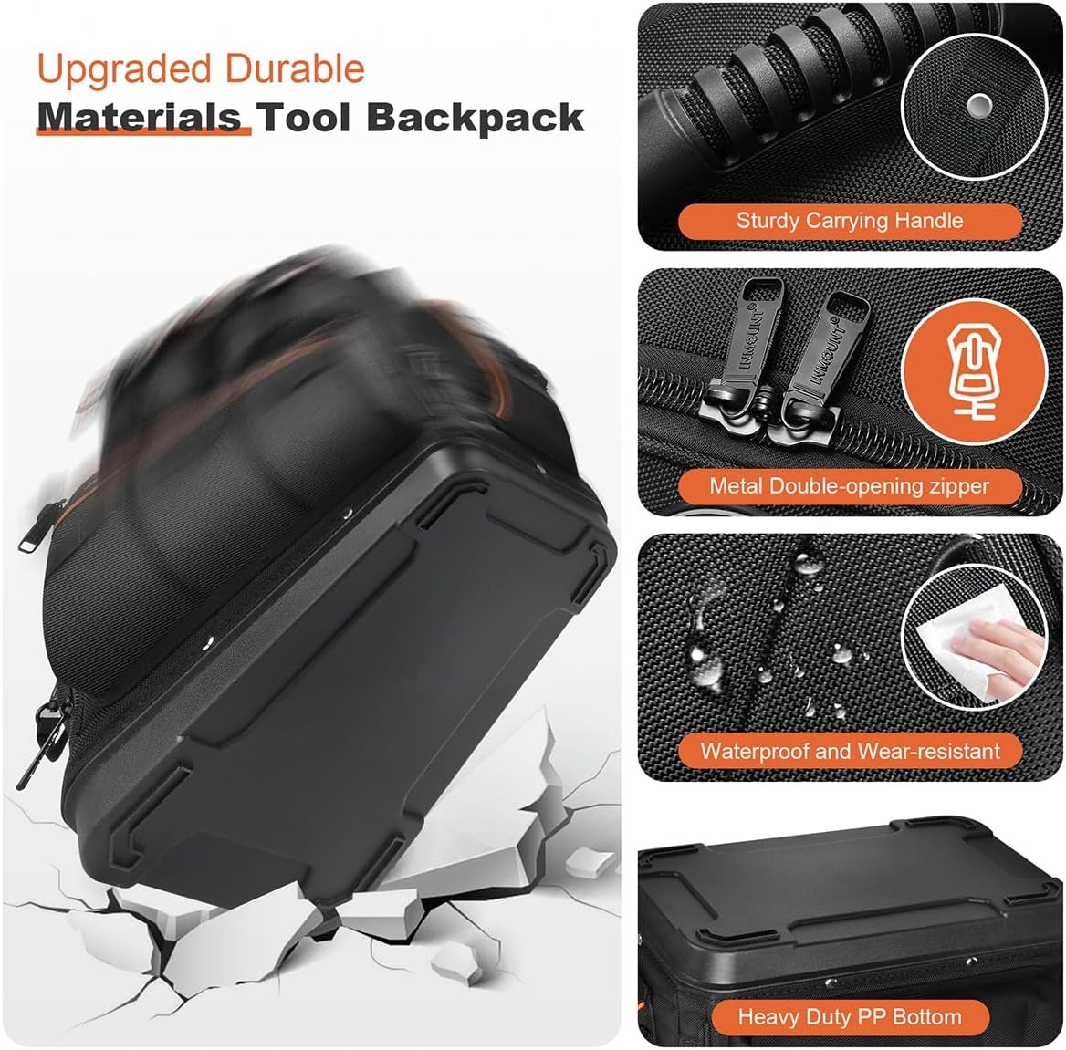 LOKASS Tool Backpack Heavy Duty with Molded Bottom, 1680D 56-Pocket Tool Bag