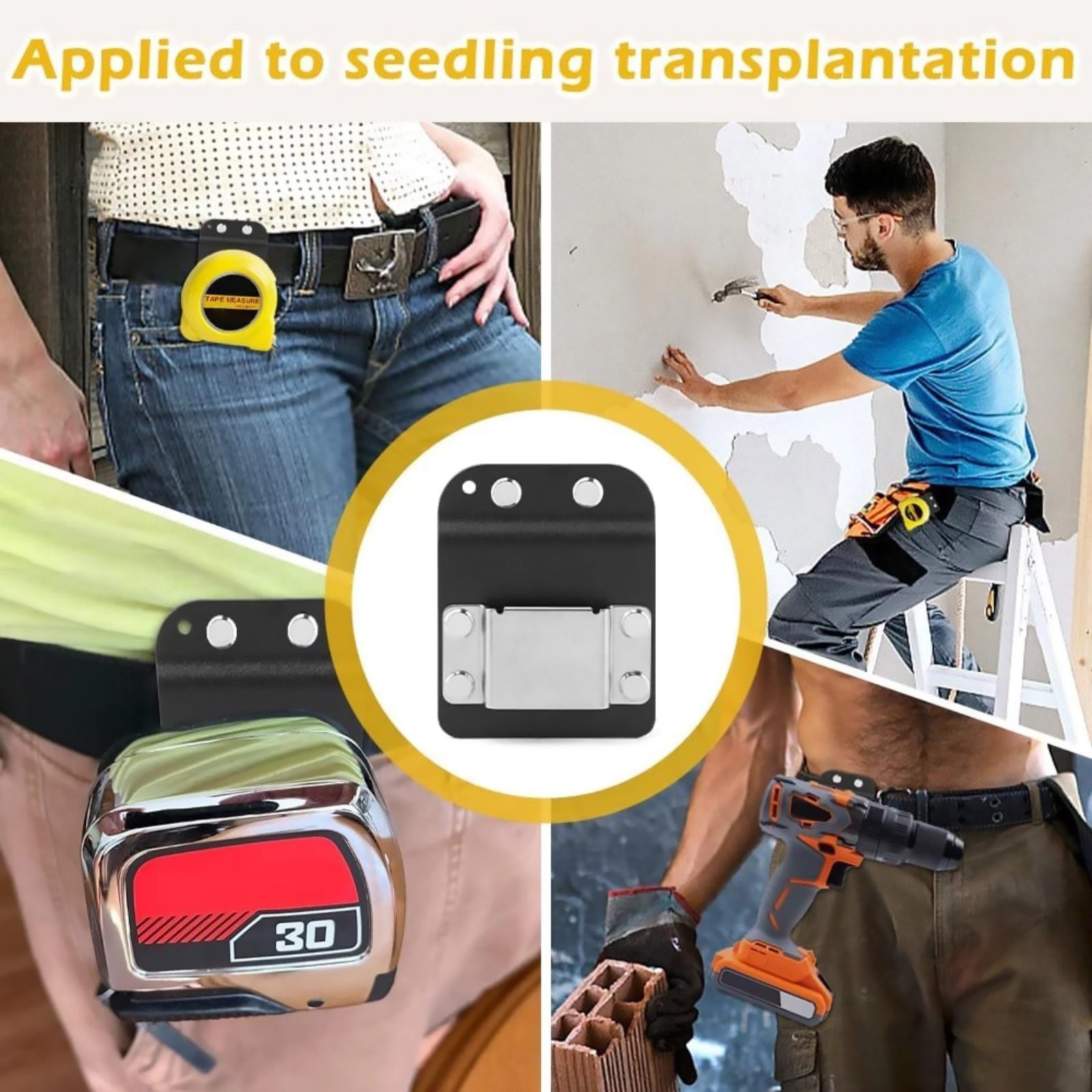 Metal Clip On Tape Measure Holder For Tool Belt Black Nylon Low Profile Holster