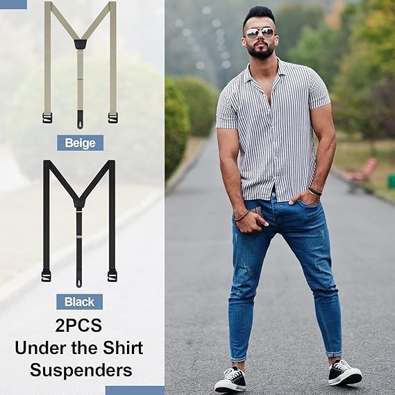 Eurzom 2 Pcs Hidden Suspenders for Men Under Shirt X-Large, Black, Beige