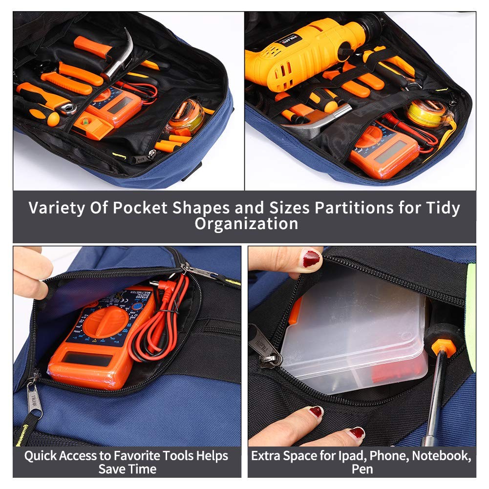 QEES Tool Backpack,Heavy Duty 1680D Oxford Cloth Tool Backpack For Men,HAVC Tool