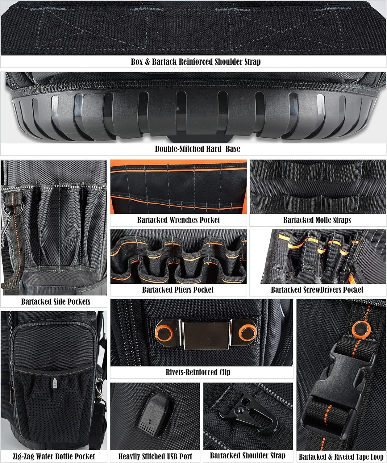72Pockets Rolling Tool Backpack, Large Tool Bag with Wheels, Rolling Electrician