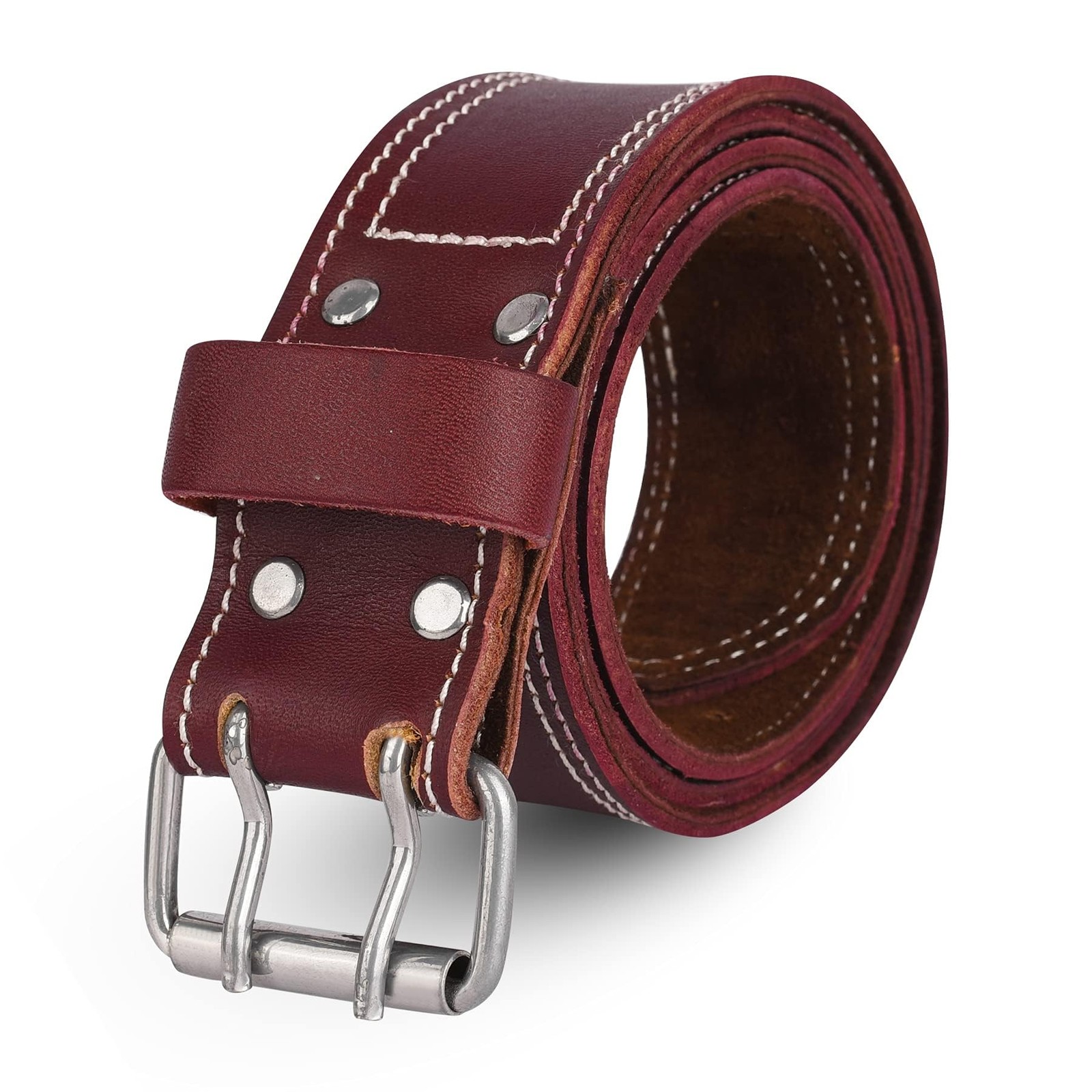 Maroon Heavy Duty Leather Work Tool Belt For Men Suspenders Carpenter Framer
