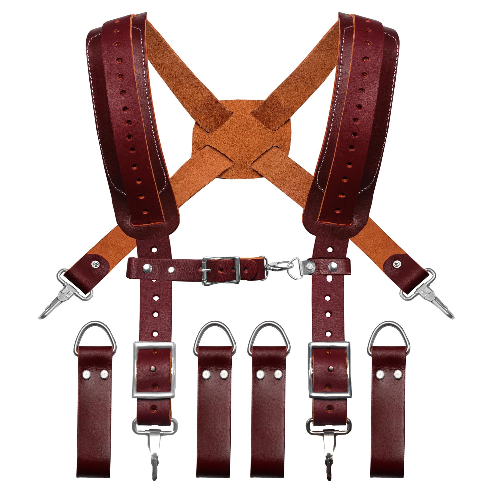 FUERI Maroon Full Grain Leather Tool Belt Suspender for Men | Heavy Duty Tool…