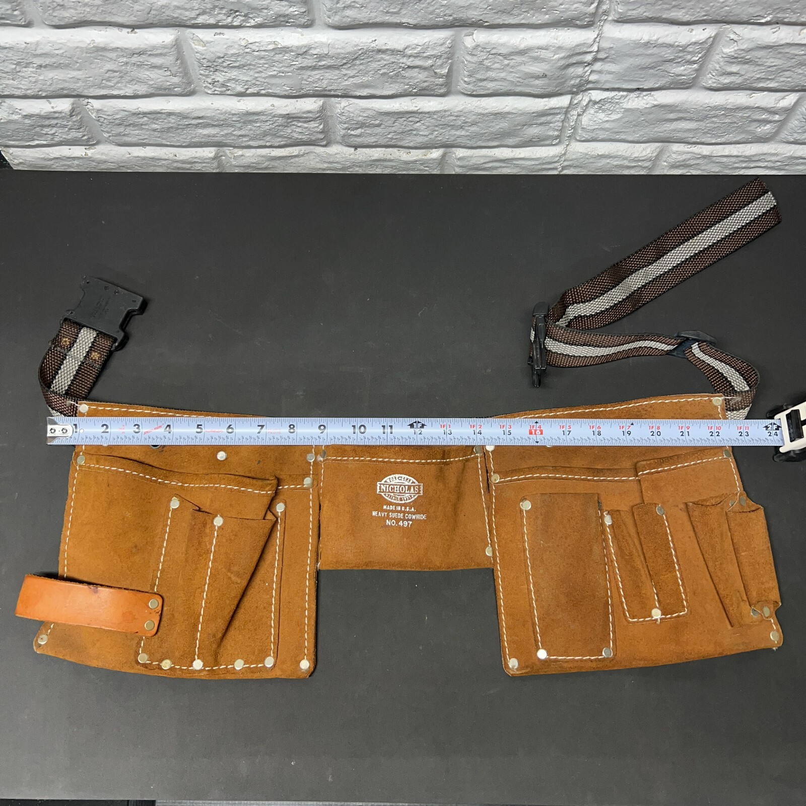 Nicholas heavy suede cowhide tool belt model 497 100% Split Leather EUC