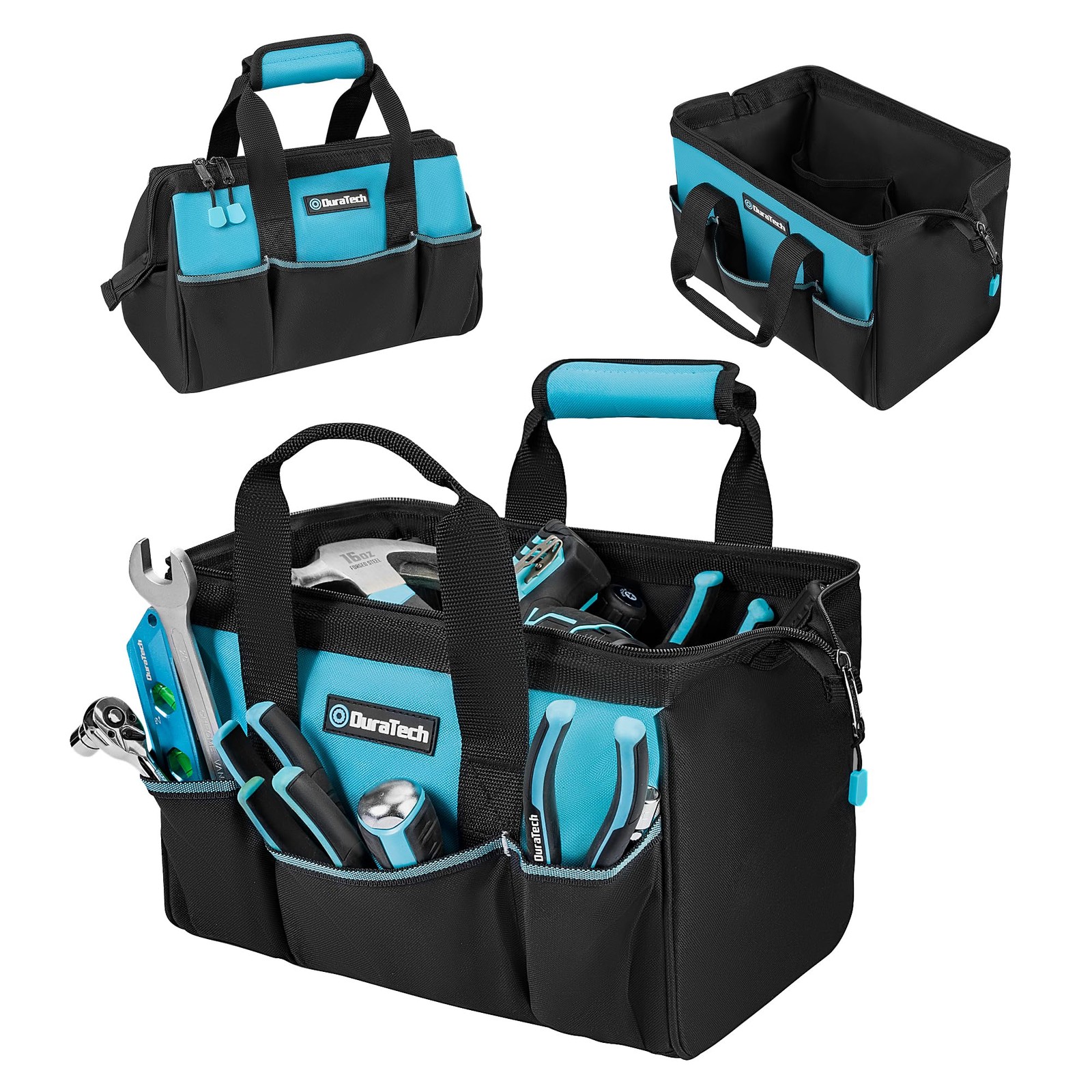 DURATECH 13 Inch Small Tool Bag, 9 Pockets, Blue Polyester, 33 lb Capacity