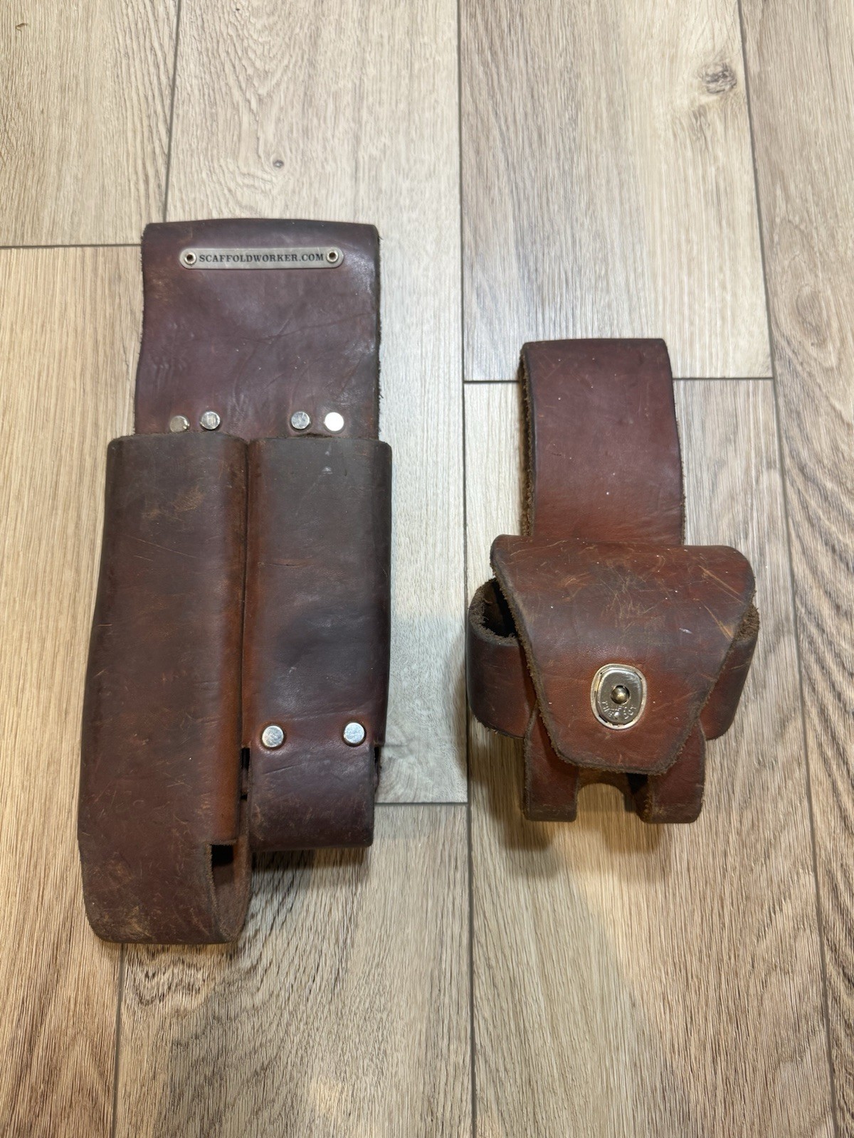 Scaffold Worker Brown Leather Tool Pouch Set, 2-Piece, Made in California