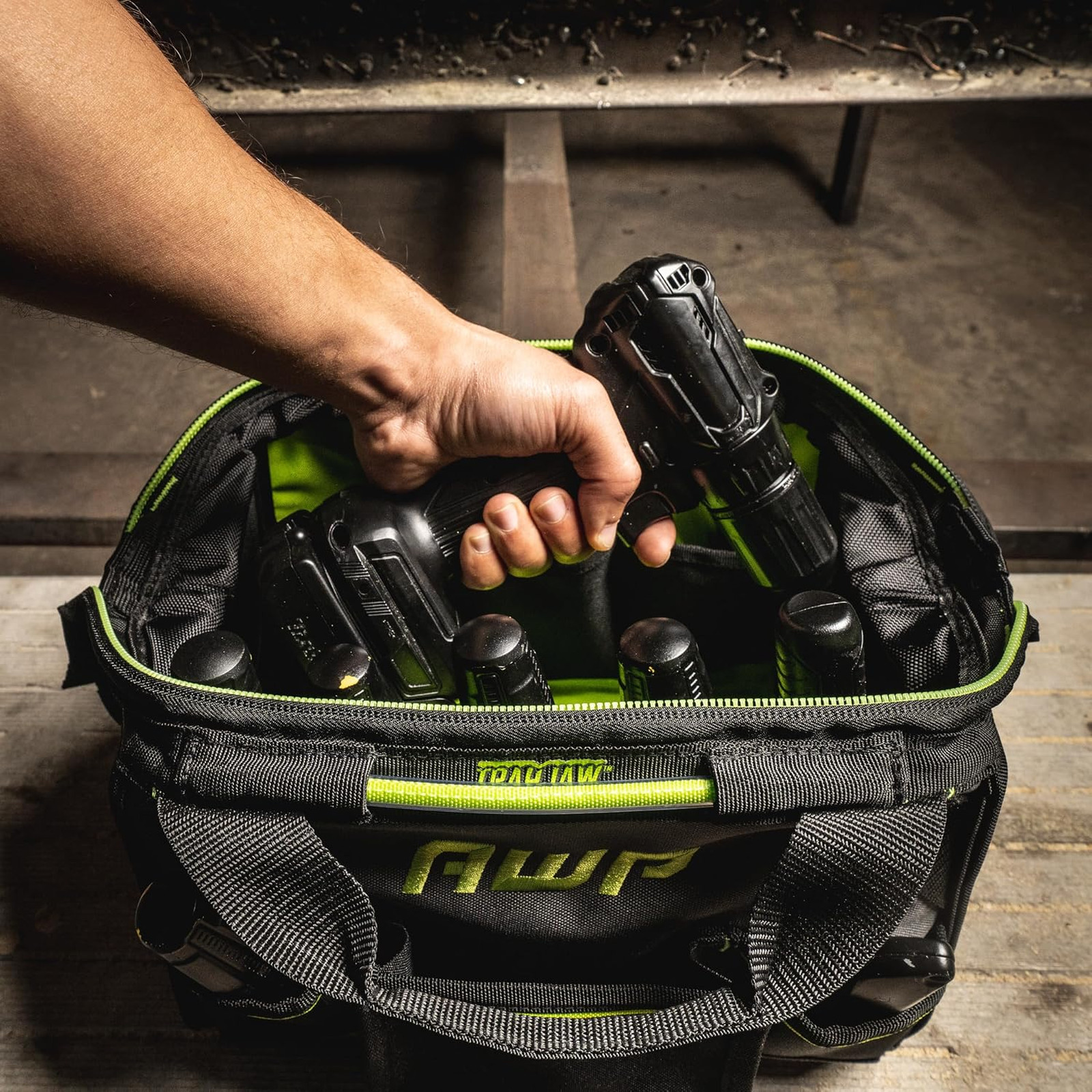 Tool Bag, Black, Durable Water-Resistant 600 Denier Polyester, Contractor, 14