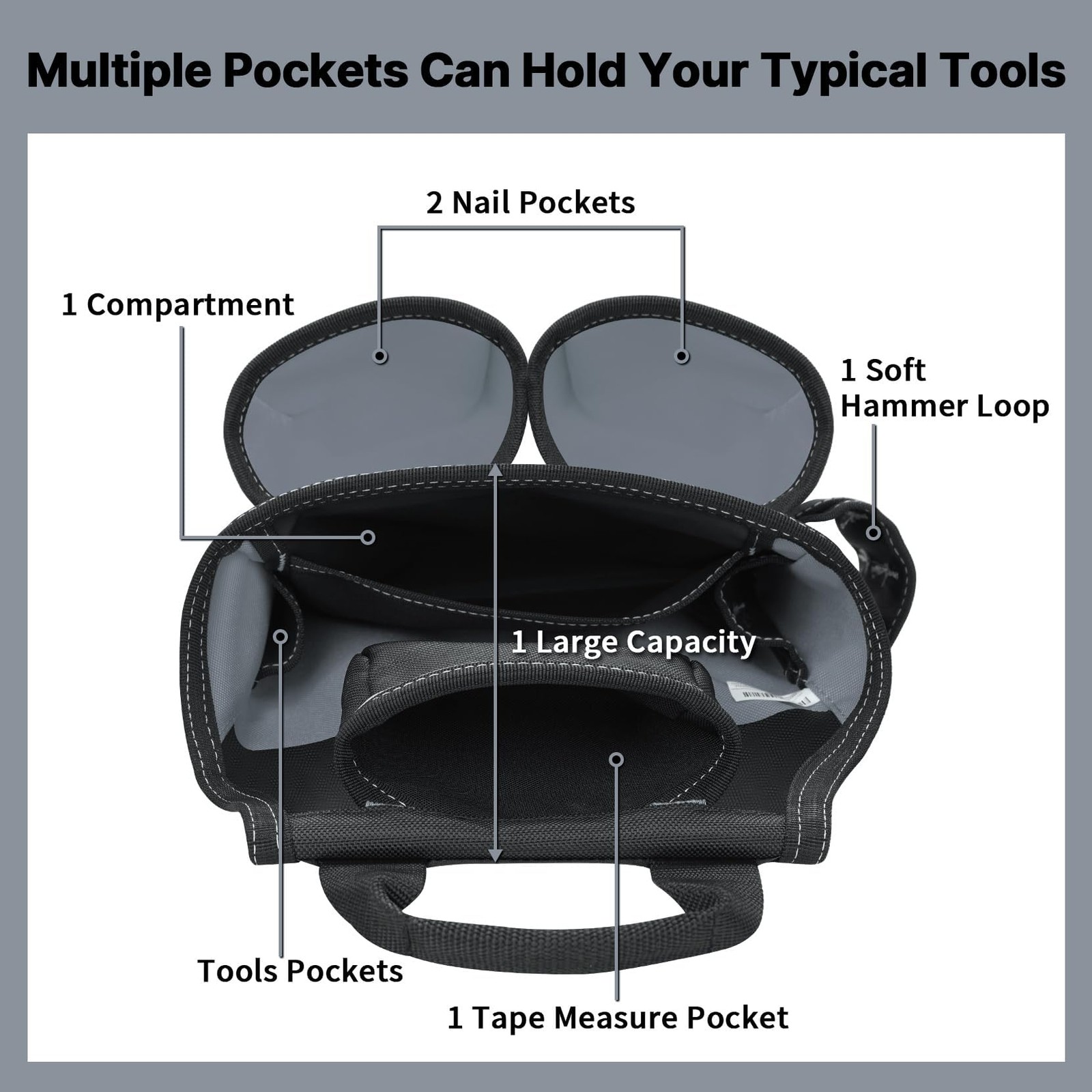Electrician Tool Pouch with Belt 13 Pocket Tool Bag Construction Black