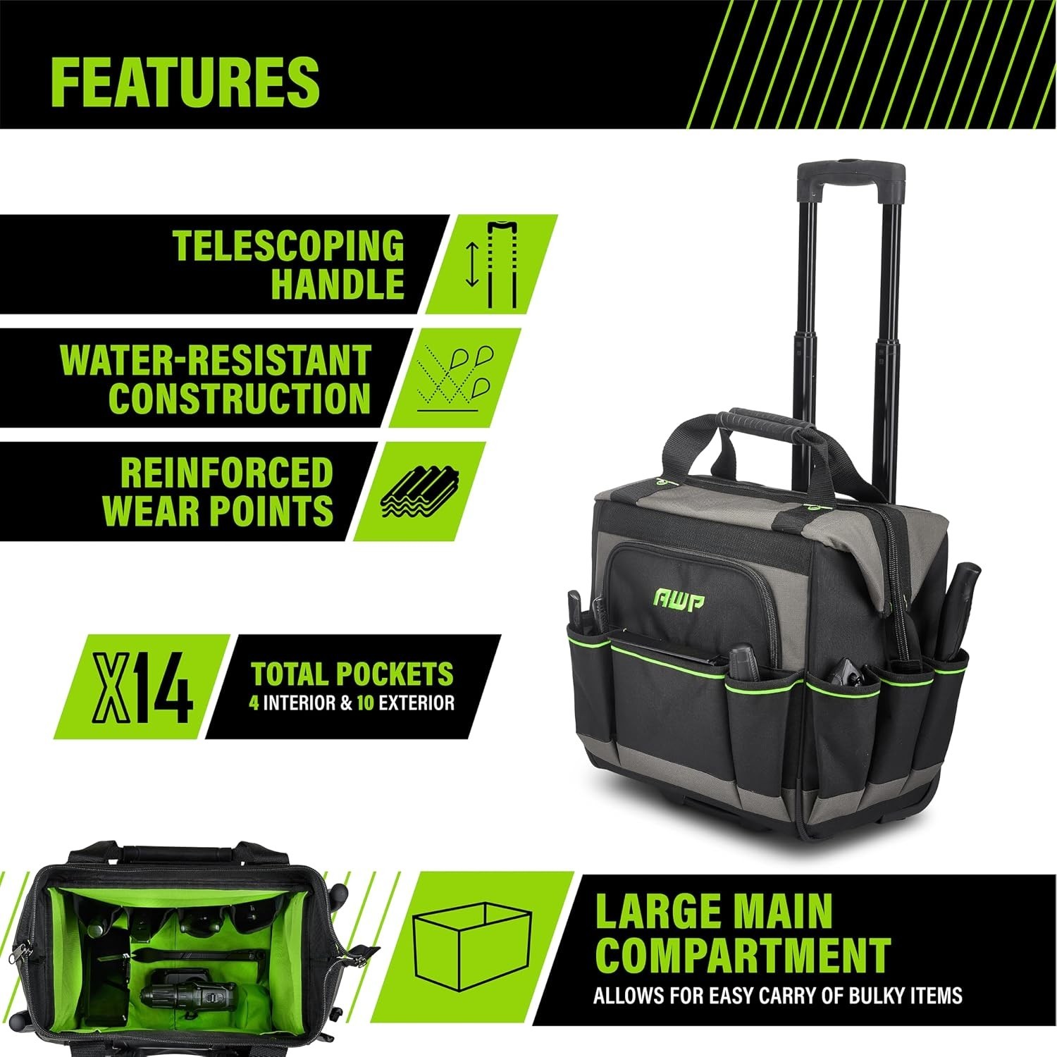 Tool Bags, Tool Bag, Black, Durable Tool Tote, for Professionals and Contrac…