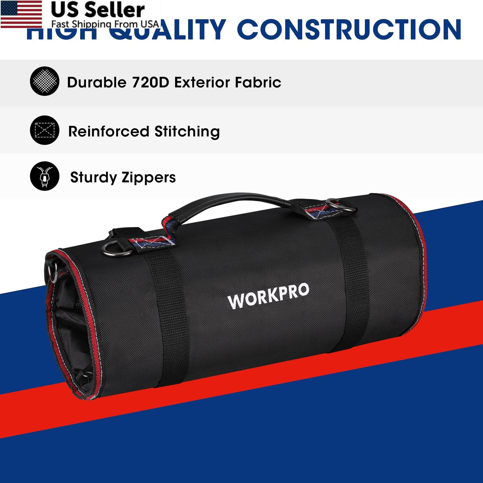 WORKPRO Roll Up Tool Bag, Bag with 22 inches x 14 inches, Black