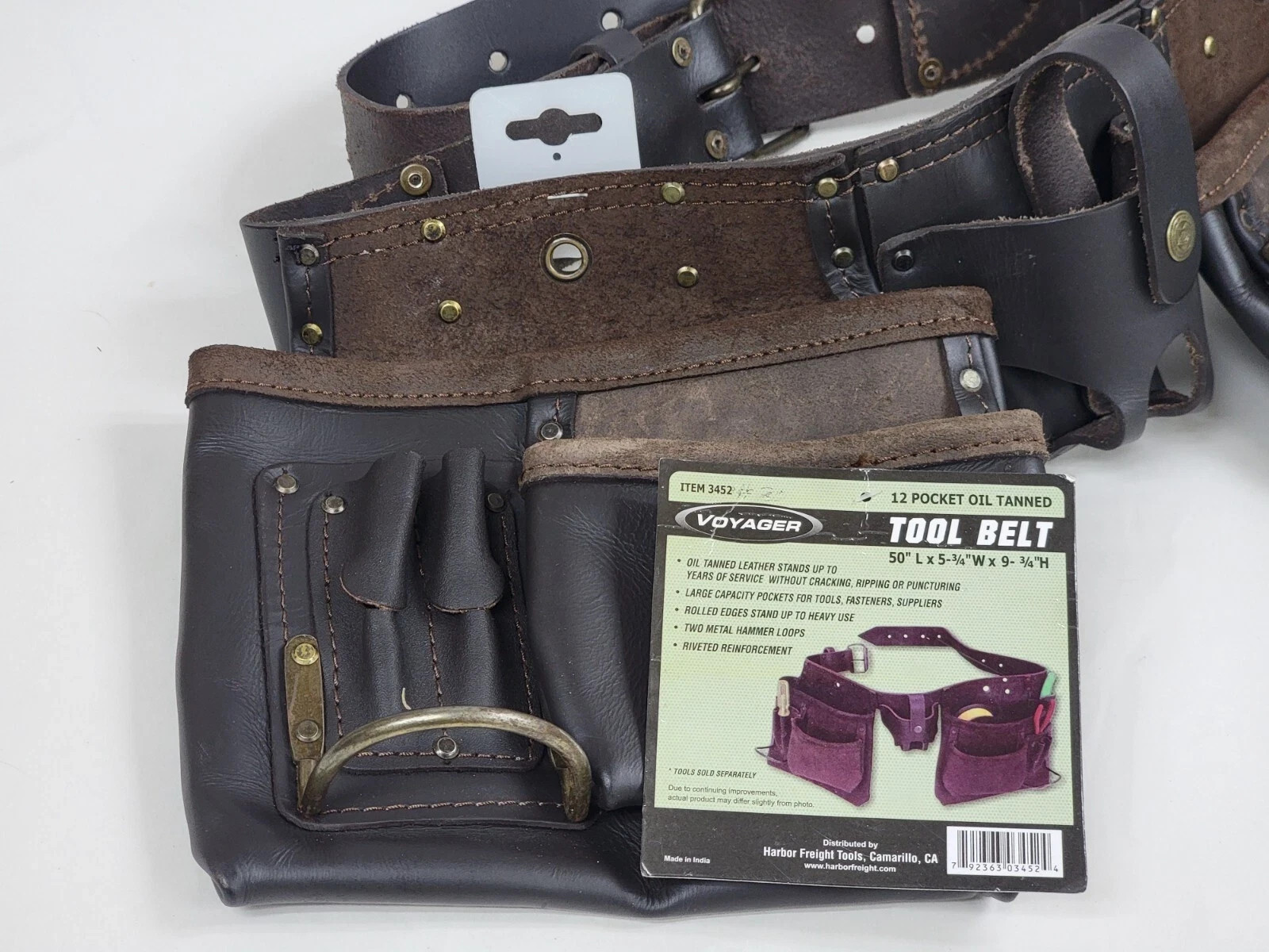 Voyager Oil Tanned 12 Pocket Leather Tool Belt Bag Carpenter Construction # 3452