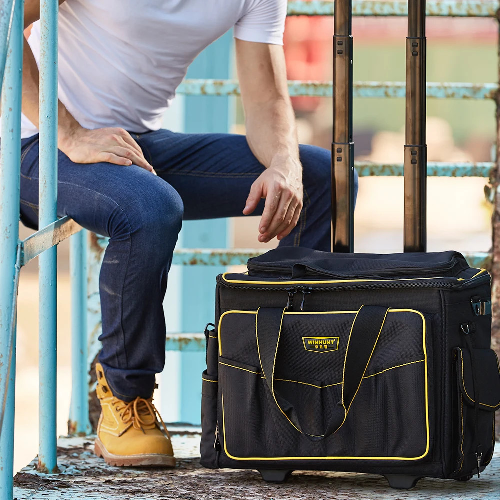 18” Rolling Tool Bag with Wheels Telescopic Handle 32 Pockets Heavy Duty