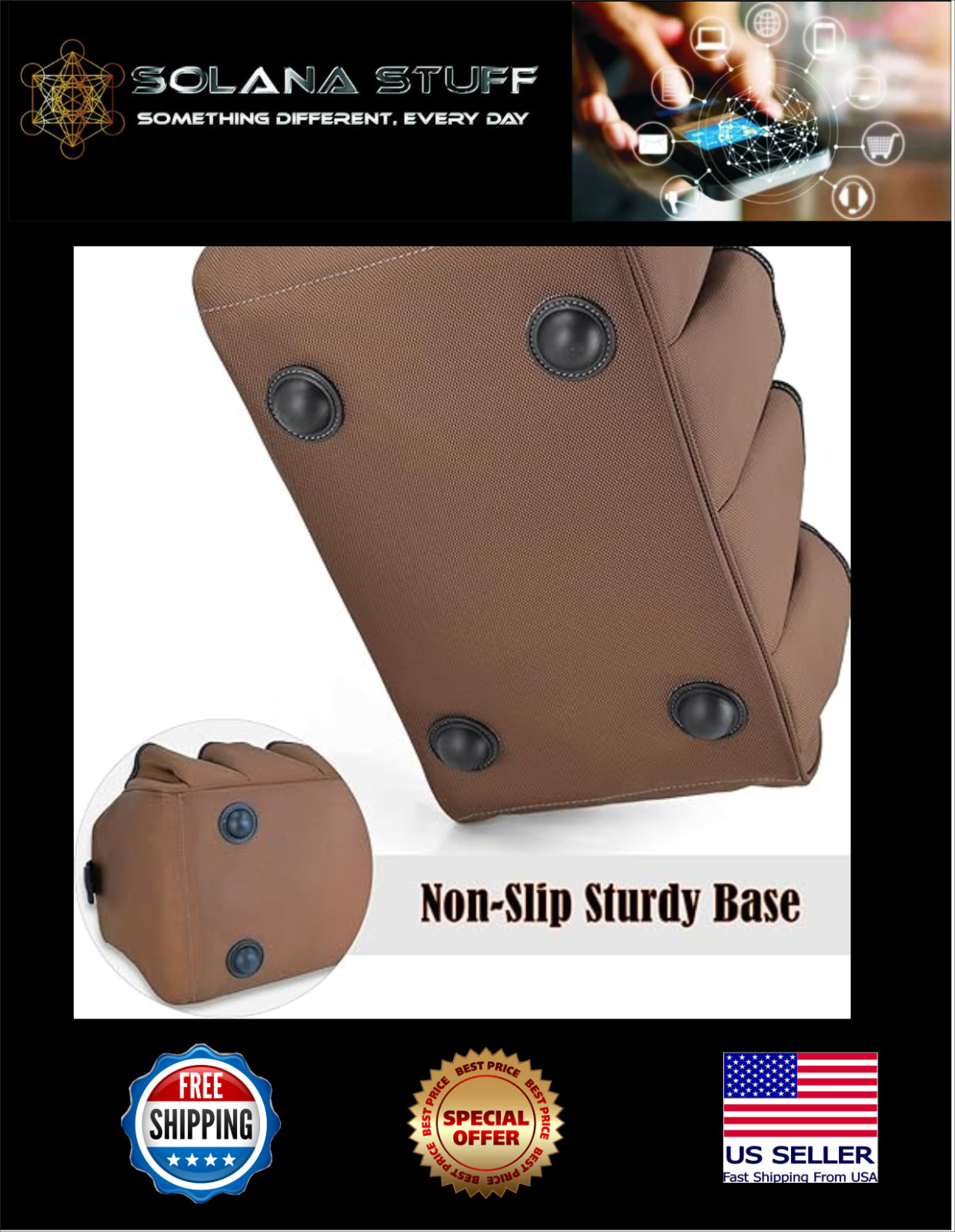 WELKINLAND 17-Pockets Tool Bag, 14″ Portable, Brown With Shoulder Straps, NEW
