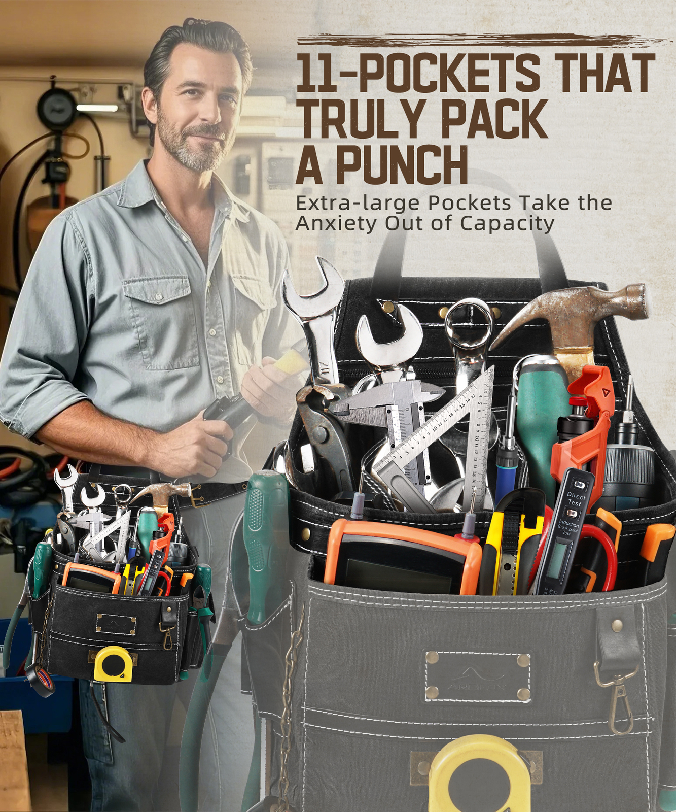 Heavy Duty Construction Tool Belt Pouch Tool Organizer For Electrician Carpenter