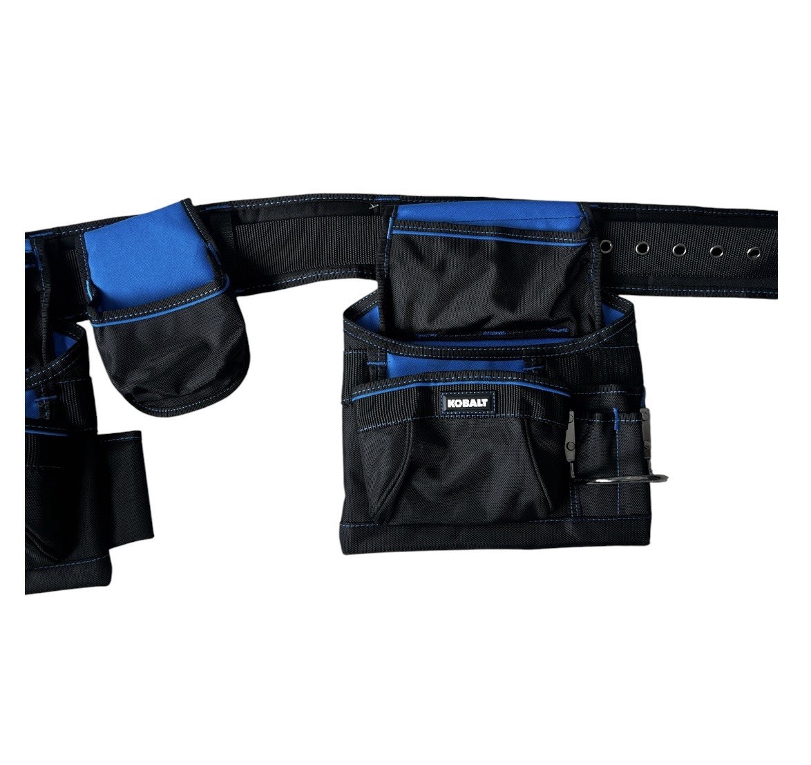 Kobalt Carpenter Polyester Tool Belt 16 Pockets Metal Hammer Holder Black/Blue