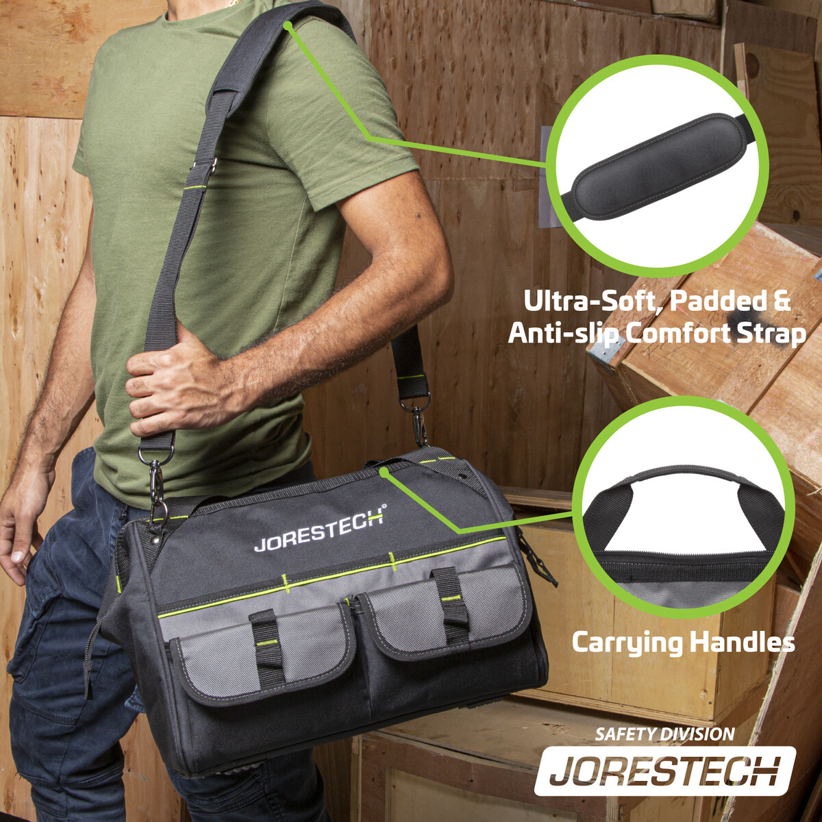 Tool BAG 16 Inch 22 Pockets 16″ x 10″ x 11″ Storage Wide Mouth 30 L JORESTECH