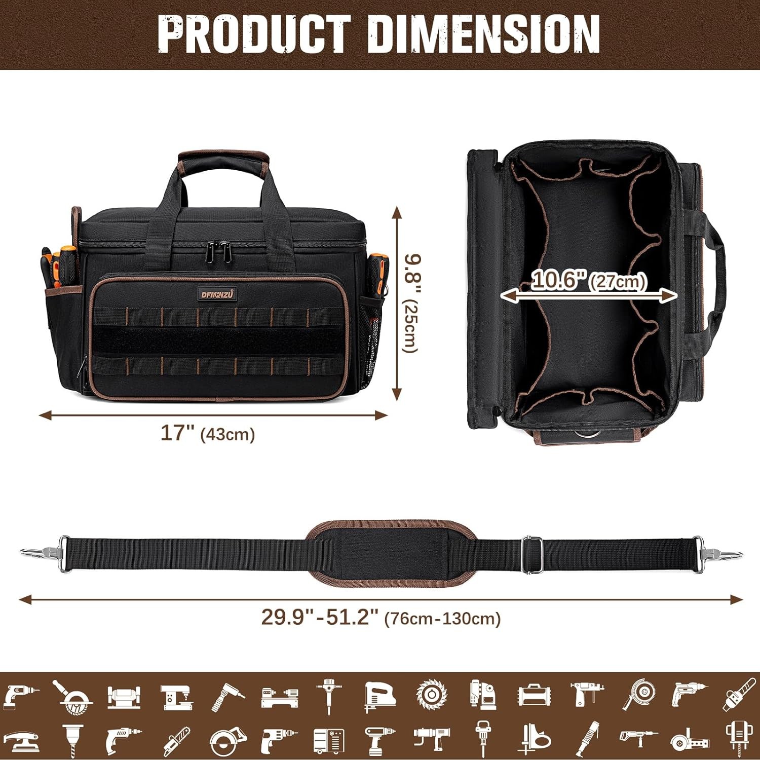 17 Inch Heavy Duty Tool Bags Men Women 20 Pockets Portable Tool Bag W/