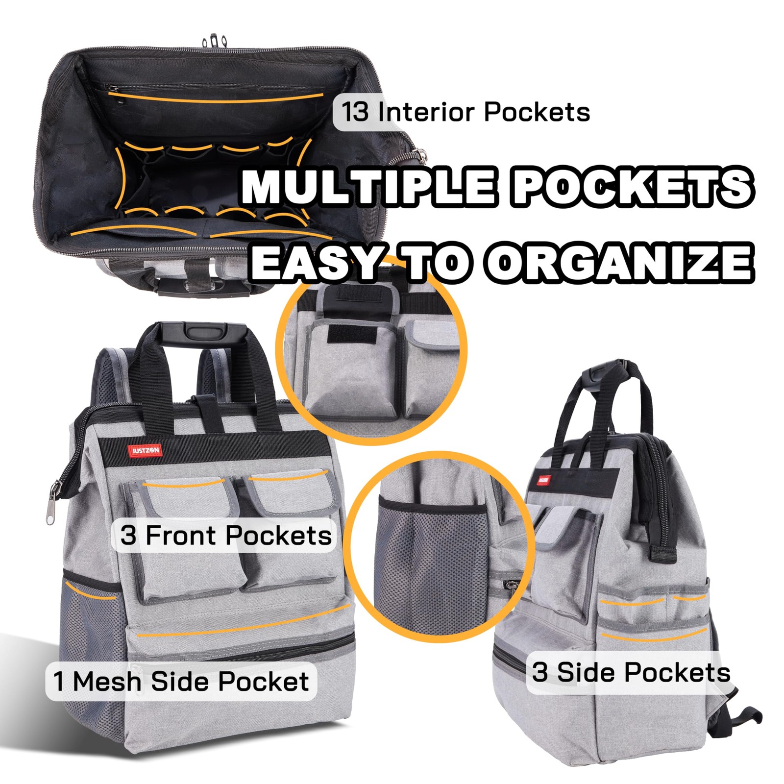 Backpack Tool Bag With Padded Back Support Heavy Duty Tool Kit Carrier Storage B