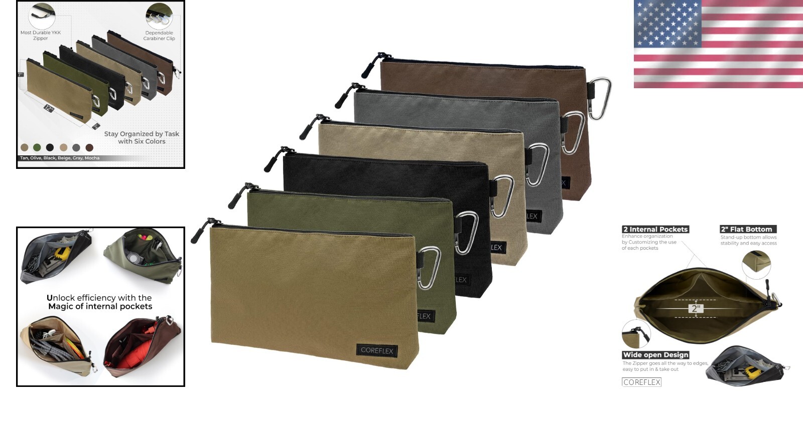 Classic Modern Tool Storage Pouches – 12in Heavy-Duty Zipper Bags (6 Pack)