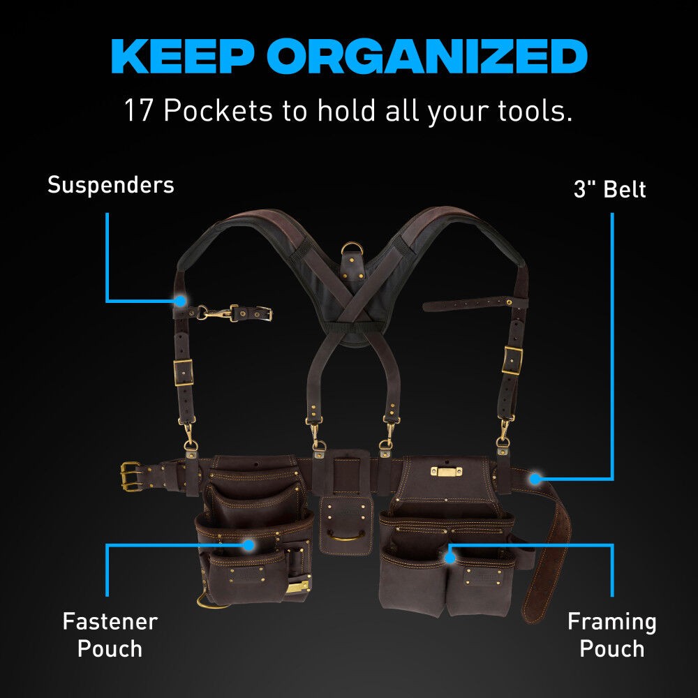 Ox Tools Ox Pro Oil-Tanned Leather Framer Tool Rig With Suspenders Large