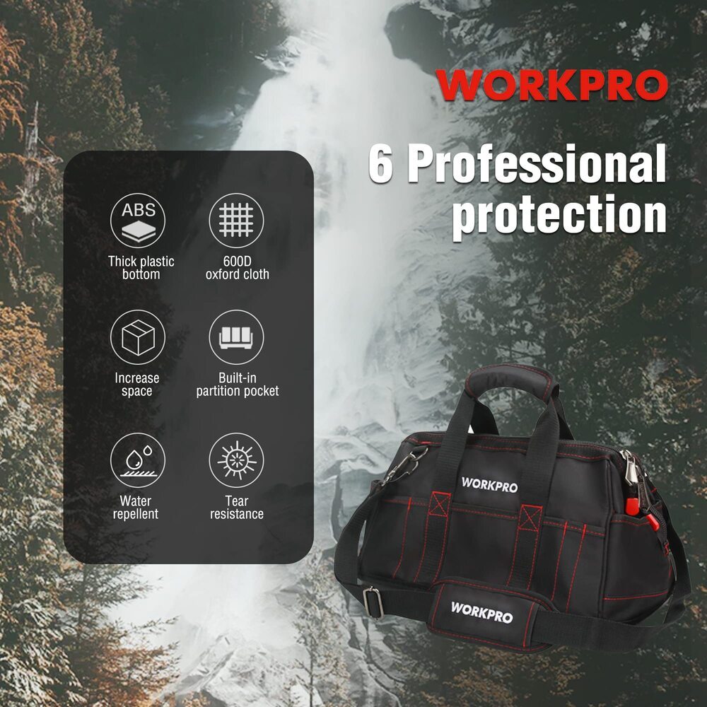 WORKPRO 16″ Zipper Wide Mouth Tool Storage Bag Case Large Capacity w/21 Pockets