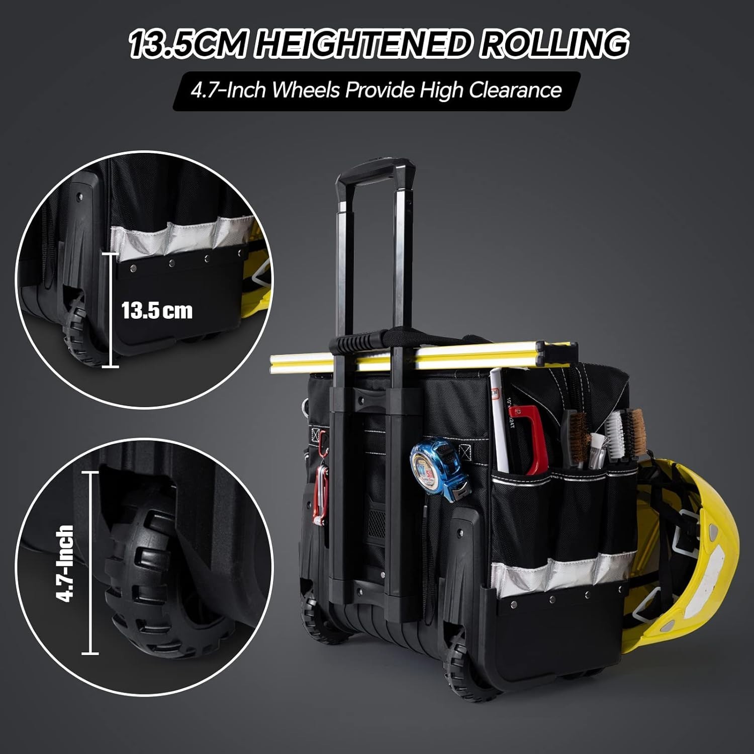 18” Rolling Tool Bag, Waterproof Tool Bag with Wheels, Portable Storage Organiz