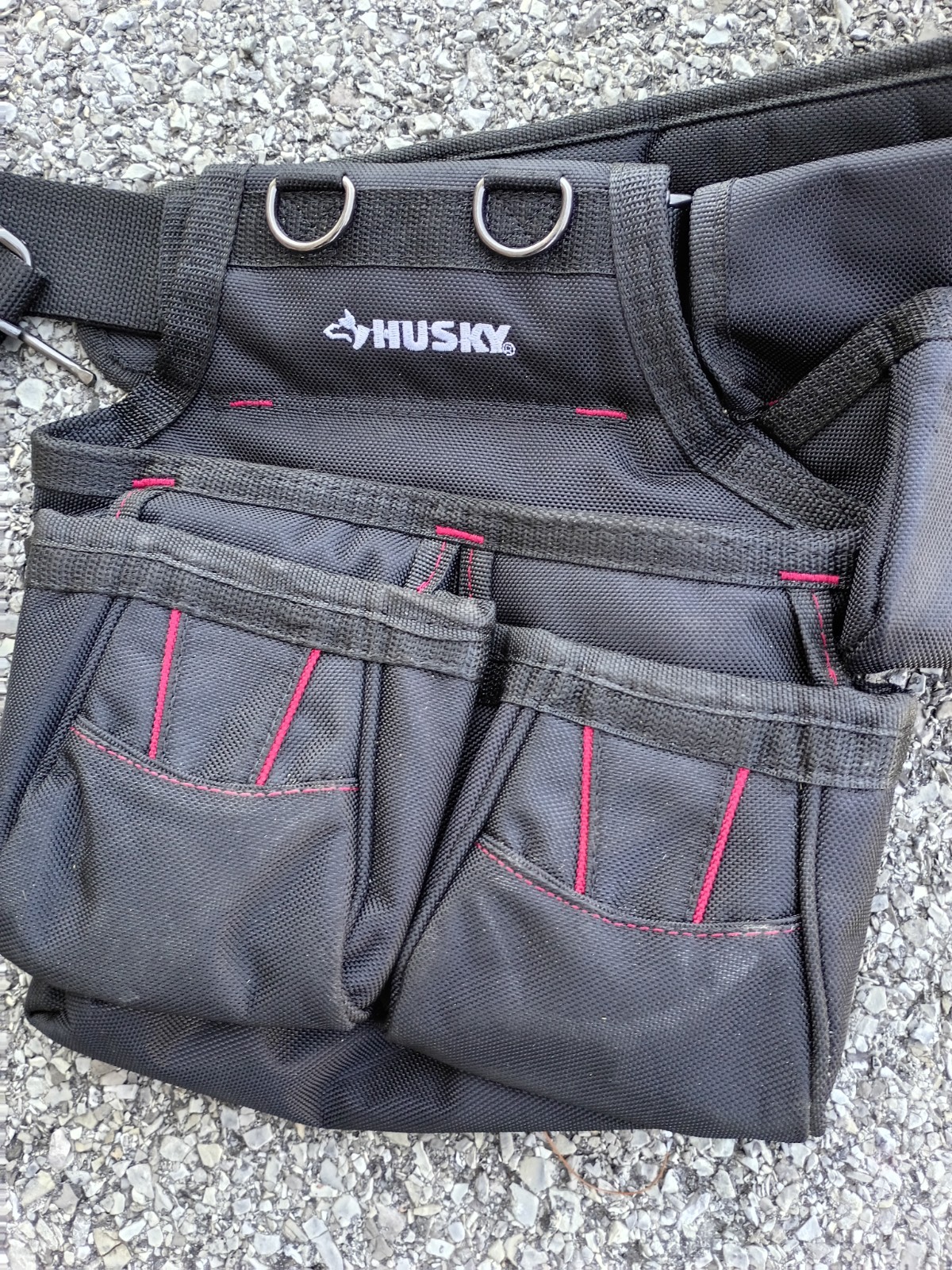 Husky Adjustable Polyester Tool Belt w/ Suspenders, Black/Red