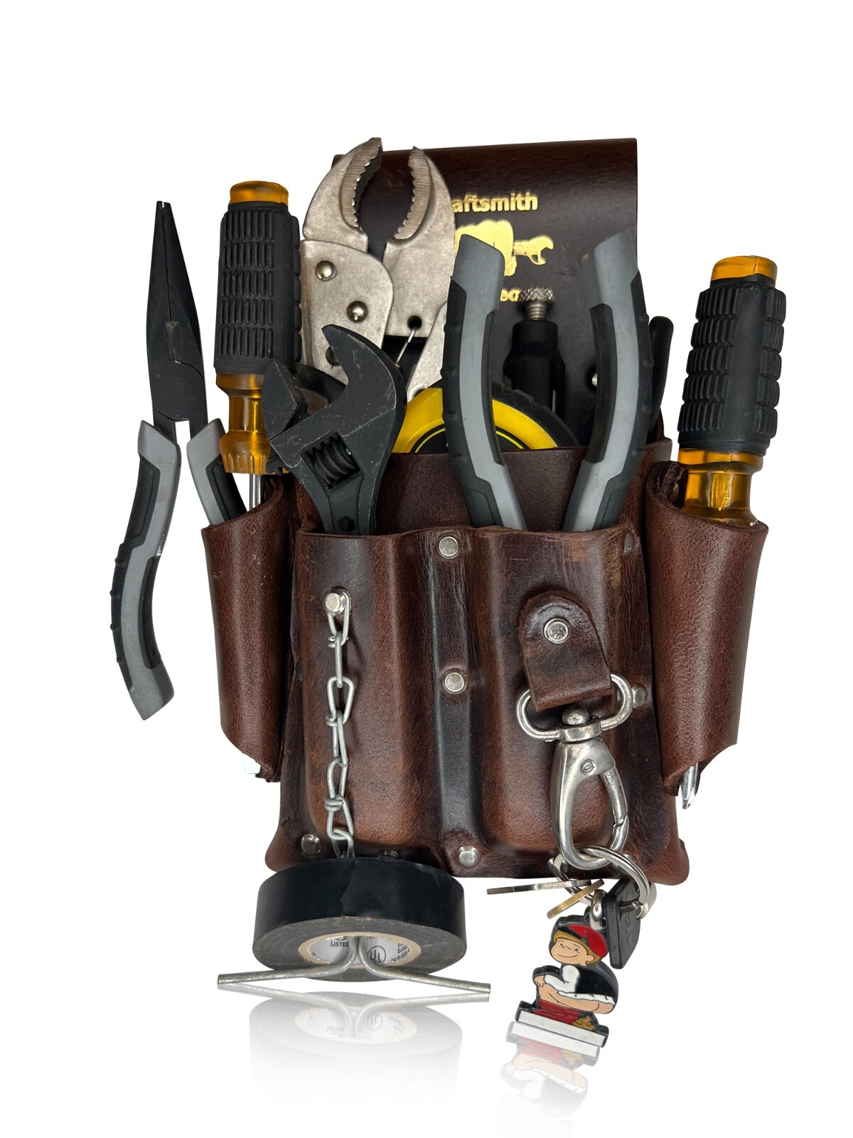 Electrician Tool Pouch Durable Leather Tool Pouch 5 Pockets Tape Holder Key Hold