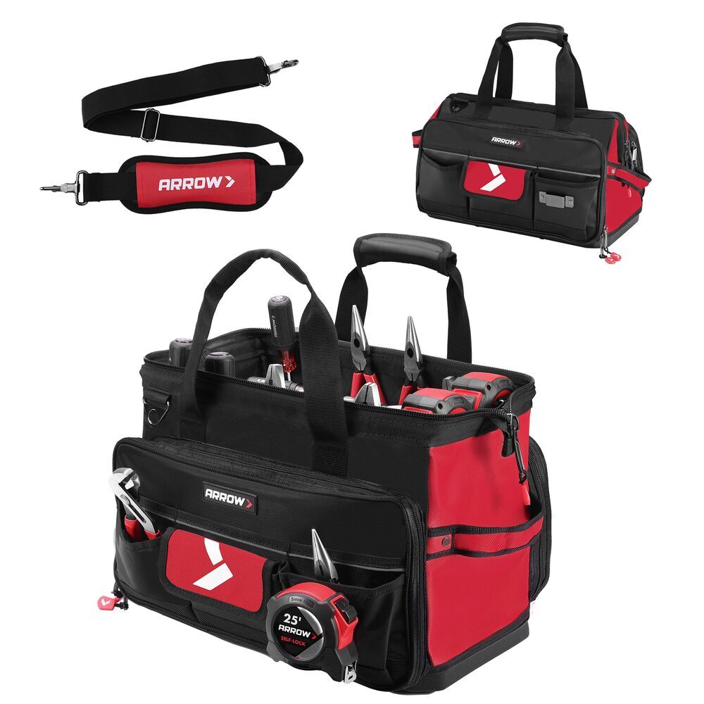 ARROW 17″ Large Heavy Duty Tool Bag w/36 Pocket Zippered Wide Open Mouth Toolbag