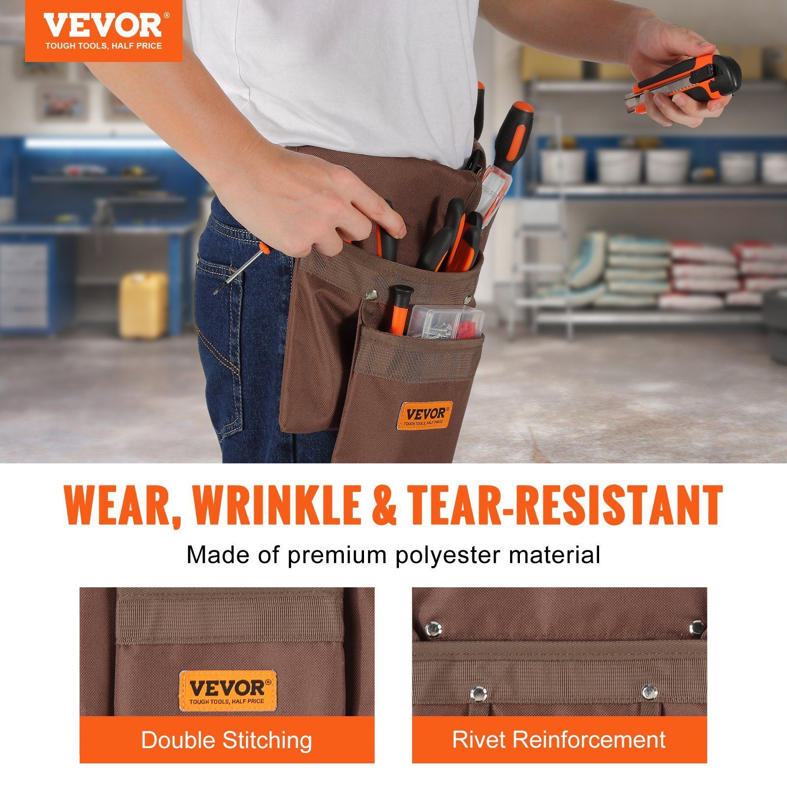 Tool Belt Polyester Heavy Duty Tool Pouch Bag, Detachable Tool Bag Adjustable