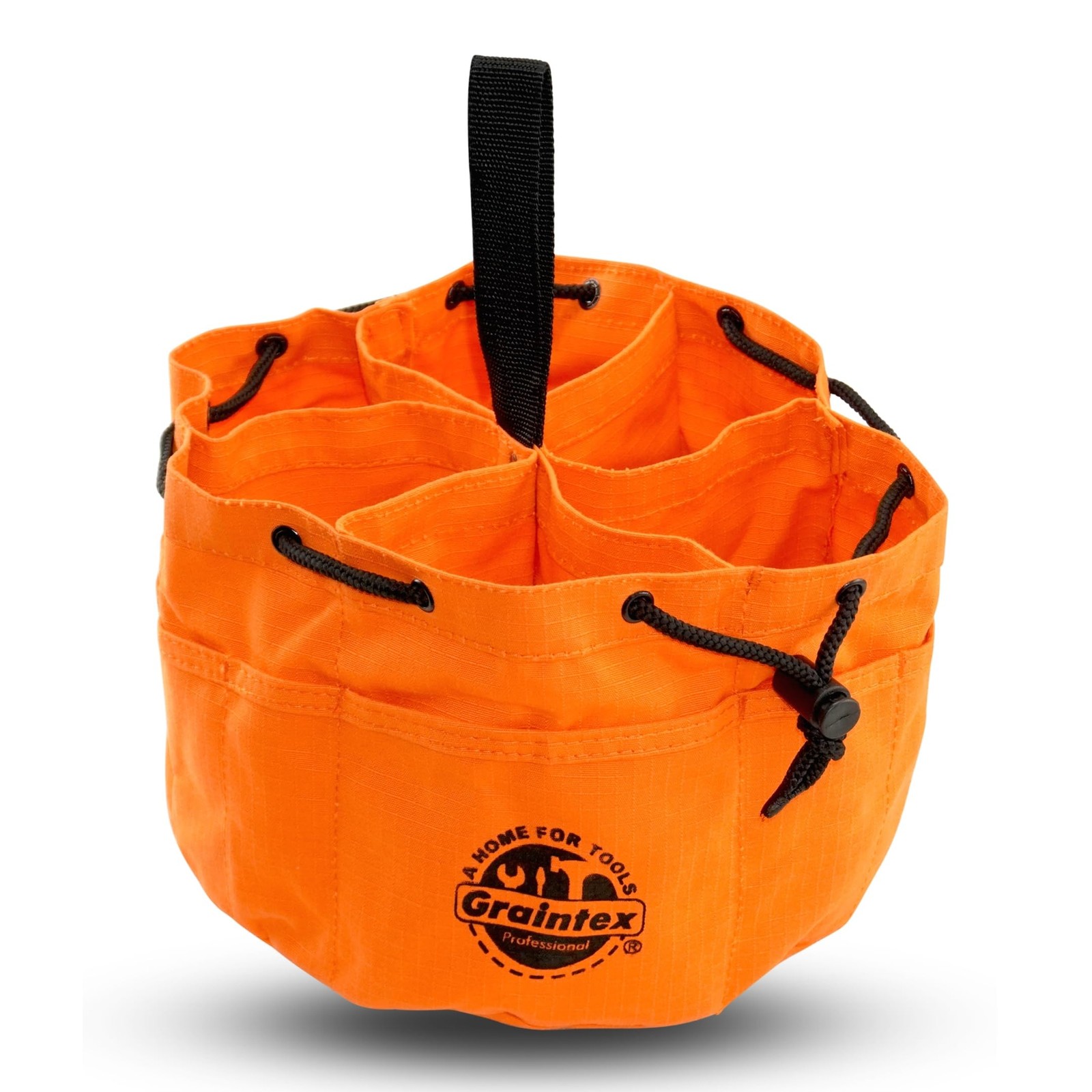 Durable Small Orange Tool Bag with Multiple Pockets and Drawstring Closure