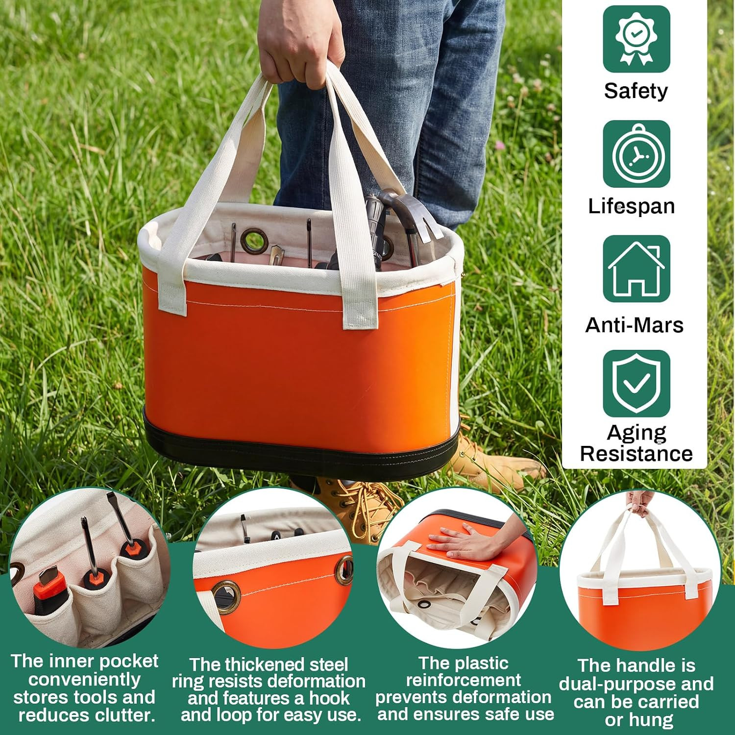 2 Pcs Orange Oval Hard Bucket Tool Organizer with Hook Holes, Nonconductive Plas